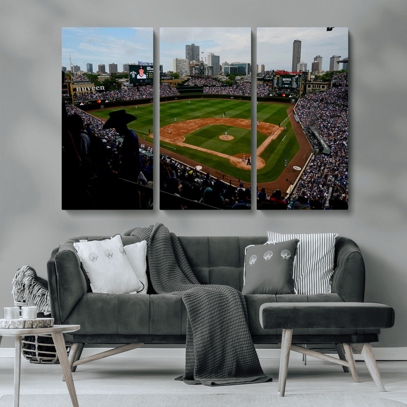 MGV-CV-48X32-3P - Chicago Cubs Baseball Team Print - Wrigley Field Stadium Wall Art Canvas Print