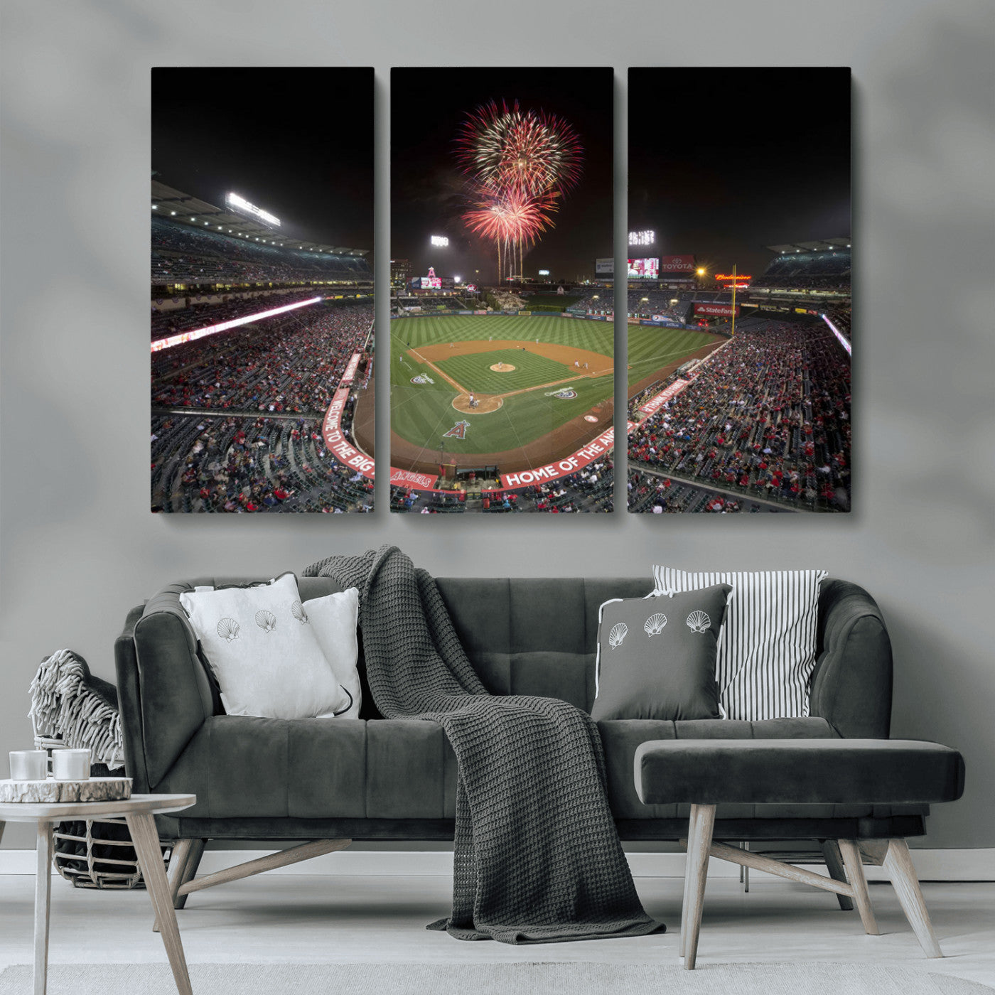 MGV-CV-48X32-3P - Fireworks at Angel Stadium – Los Angeles Angels Night Game Canvas Print, Framed, Ready to Hang