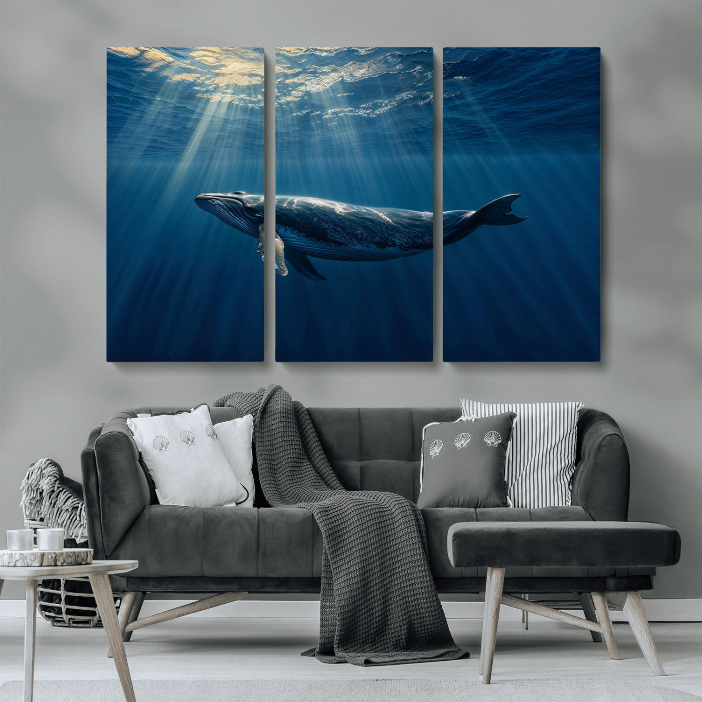 -Whale under Ocean Wall Art Canvas Print