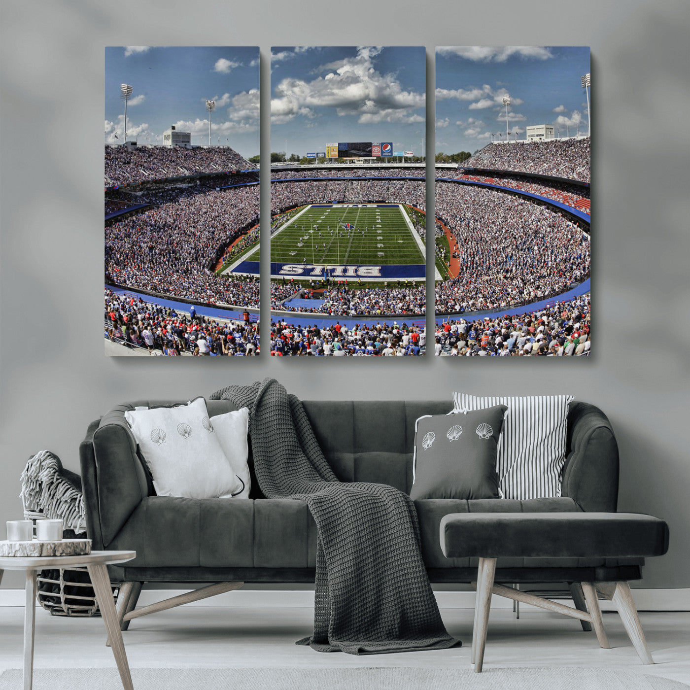 MGV-CV-48X32-3P - Buffalo Bills Highmark Stadium Wall Art Canvas Print - Bills Stadium Game Day Triple Canvas Wall Art - Buffalo Bills NFL Match
