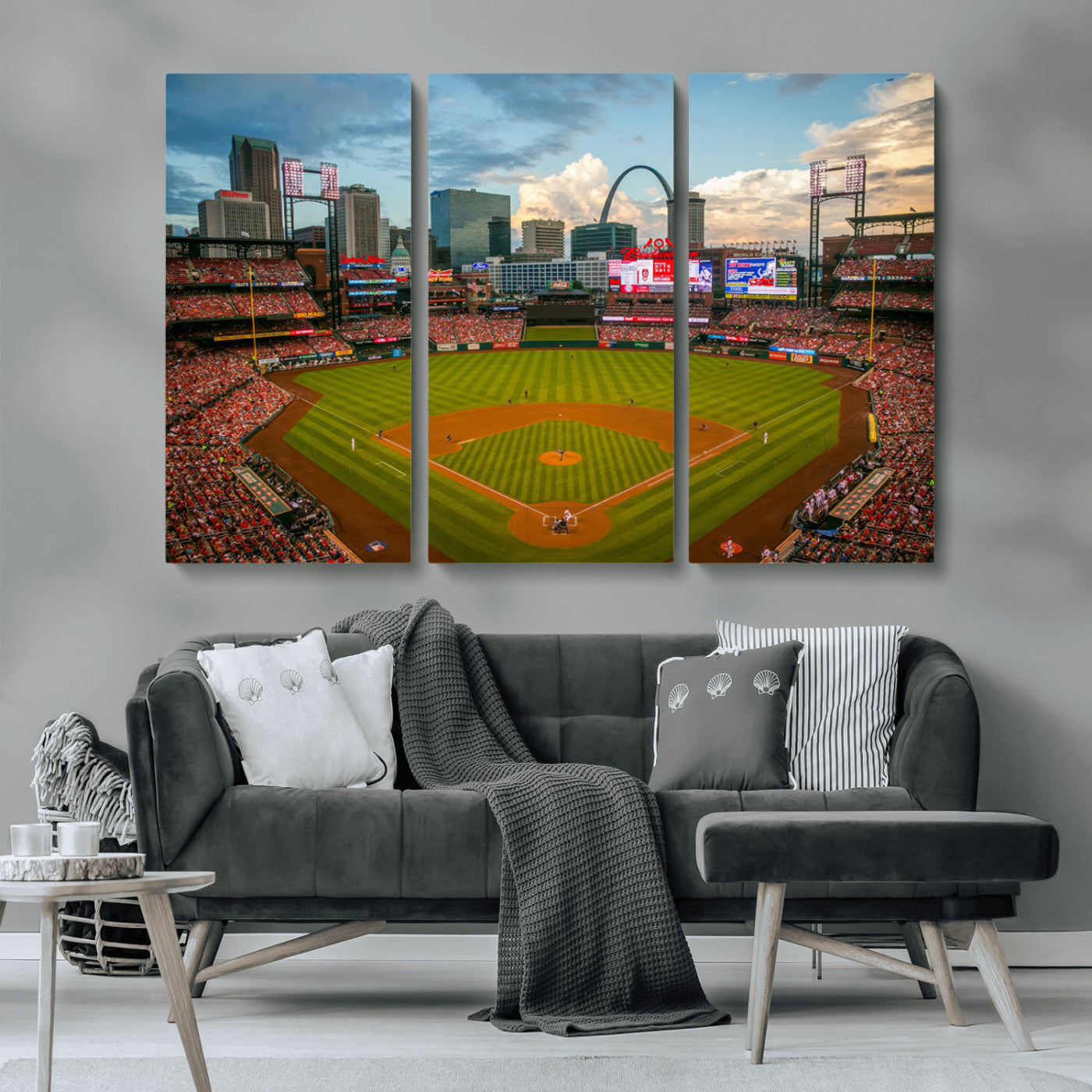 MGV-CV-48X32-3P - Busch Stadium Wall Art Print | St. Louis Cardinals Baseball Stadium Canvas Print | Framed Sports Decor for Living Room, Man Cave Decor