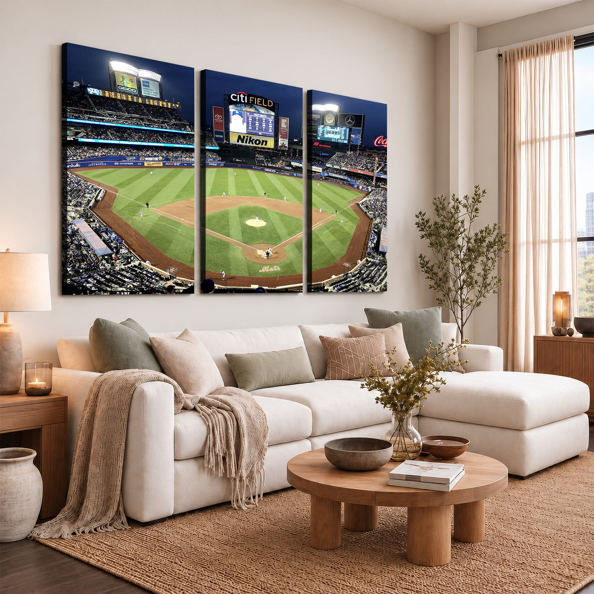 87666-MGV-CV-36X24 - Citi Field Wall Art Print | 3-Panel New York Mets Baseball Stadium Canvas Print | Framed Sports
