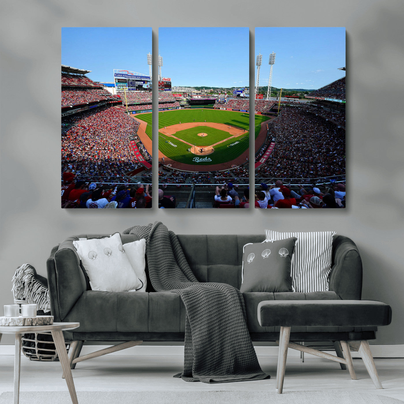 MGV-CV-48X32-3P - Cincinnati Reds Baseball Team Print - Great American Ball Park Stadium Wall Art Canvas Print