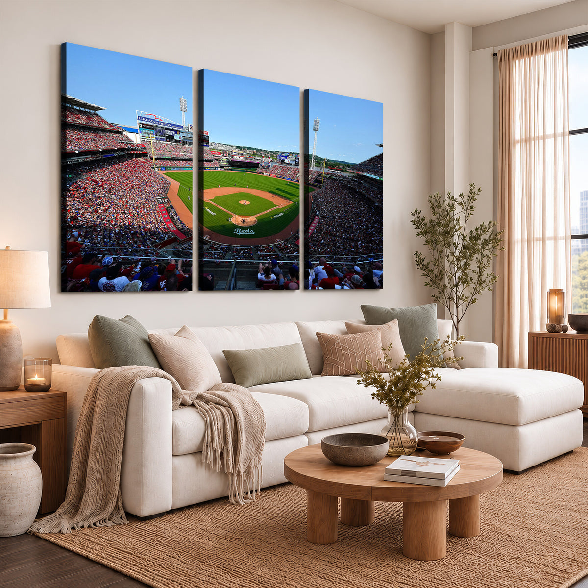 90998-MGV-CV-36X24 - Cincinnati Reds Baseball Canvas Print | Great American Ball Park Stadium Wall Art
