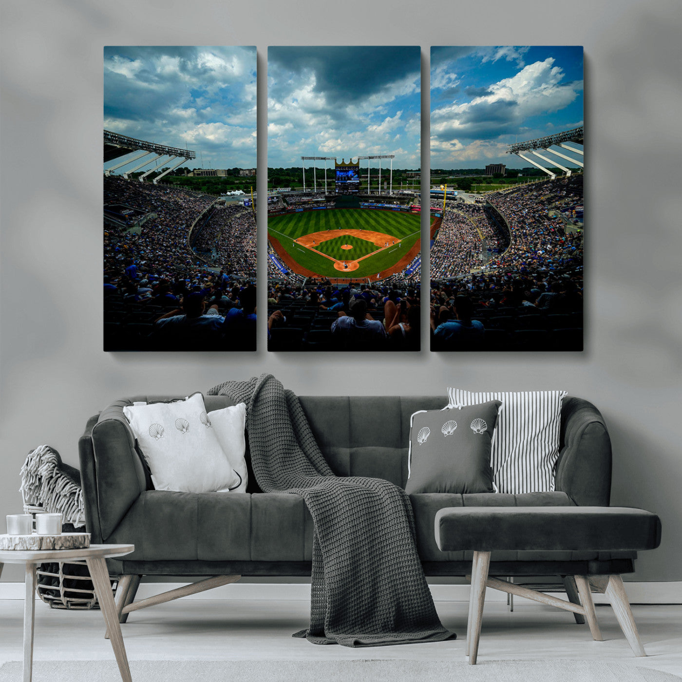 MGV-CV-48X32-3P - 3-Panel Kauffman Stadium Wall Art Print | Large Kansas City Royals Baseball Canvas Print for Sports