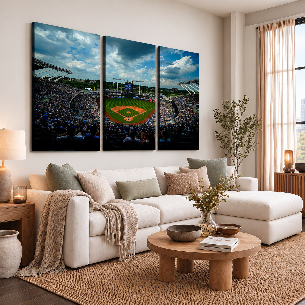 37127-MGV-CV-36X24 - 3-Panel Kauffman Stadium Wall Art Print | Large Kansas City Royals Baseball Canvas