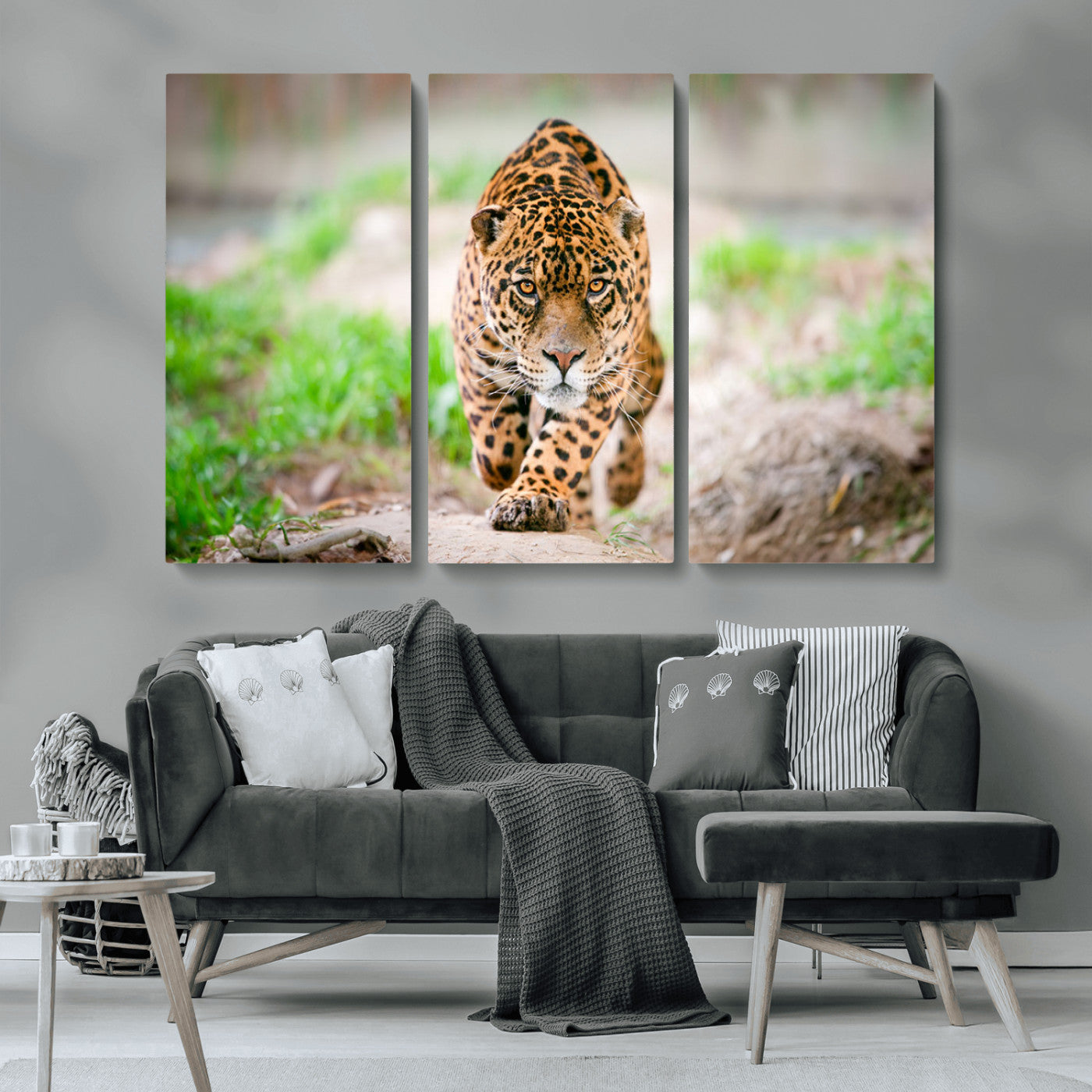 MGV-CV-48X32-3P - Leopard on the Prowl - Stunning Large Framed Canvas Wall Art for Living Room, Bedroom, or Office Décor, Vibrant Wildlife Print, Ready to Hang