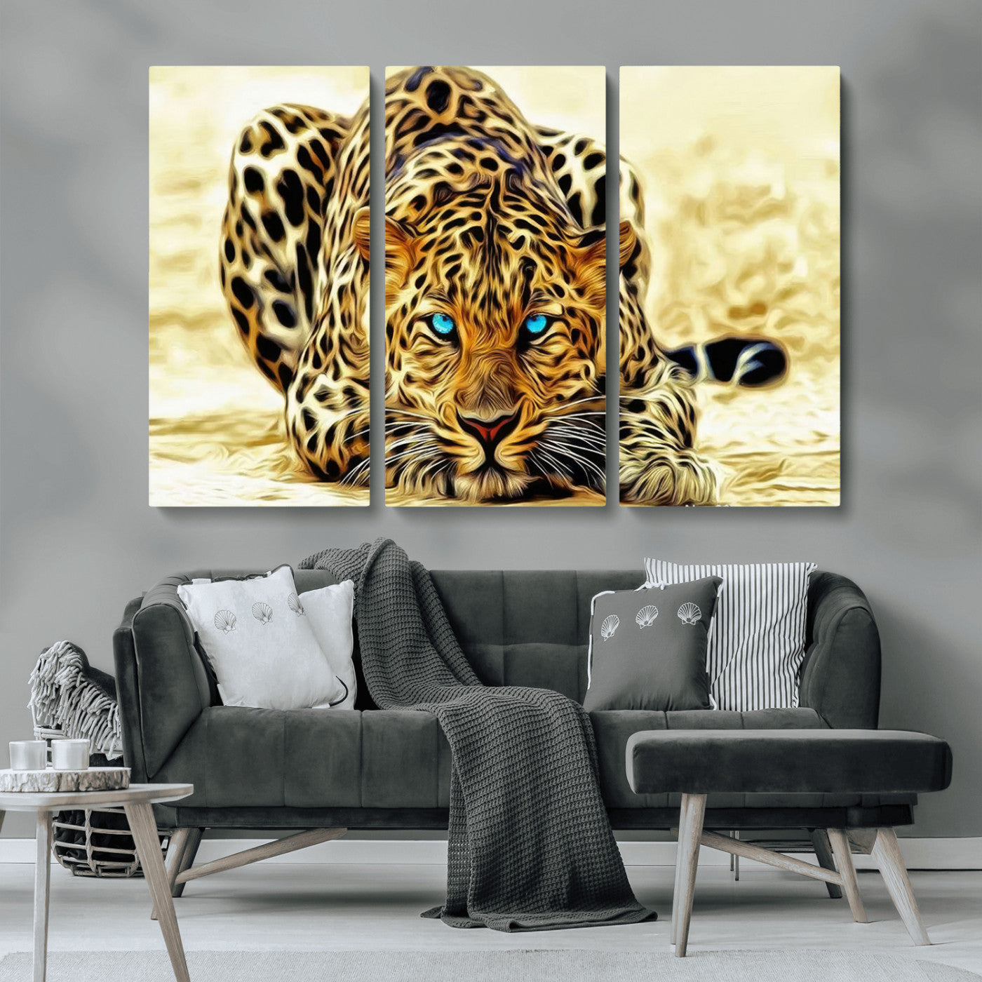 -Blue-Eyed Leopard Canvas Wall Art - Framed Animal Print Ready to Hang - Fierce and Bold Decor for