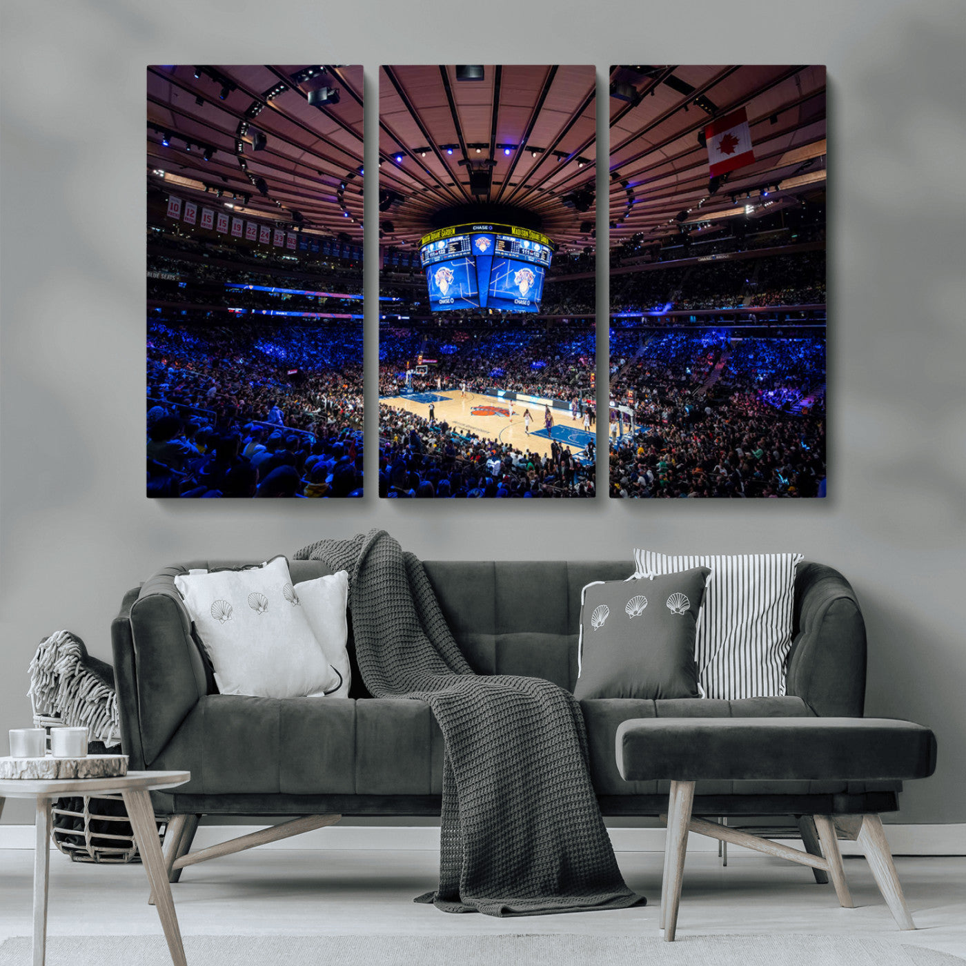 MGV-CV-48X32-3P - Madison Square Garden Basketball Arena Print - Madison Square Garden Basketball Game Triple Canvas Wall Art - NBA Match Atmosphere