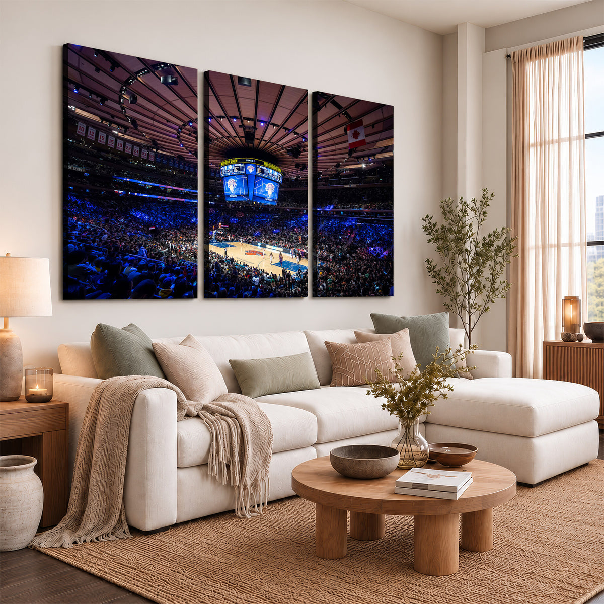 20491-MGV-CV-36X24 - Madison Square Garden Basketball Print Canvas, Basketball Game Triple Canvas Wall Art