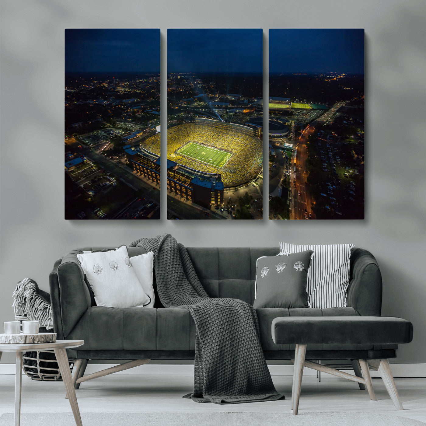 MGV-CV-48X32-3P - Michigan Wolverines Football Team Print - Michigan Stadium Wall Art Canvas Print