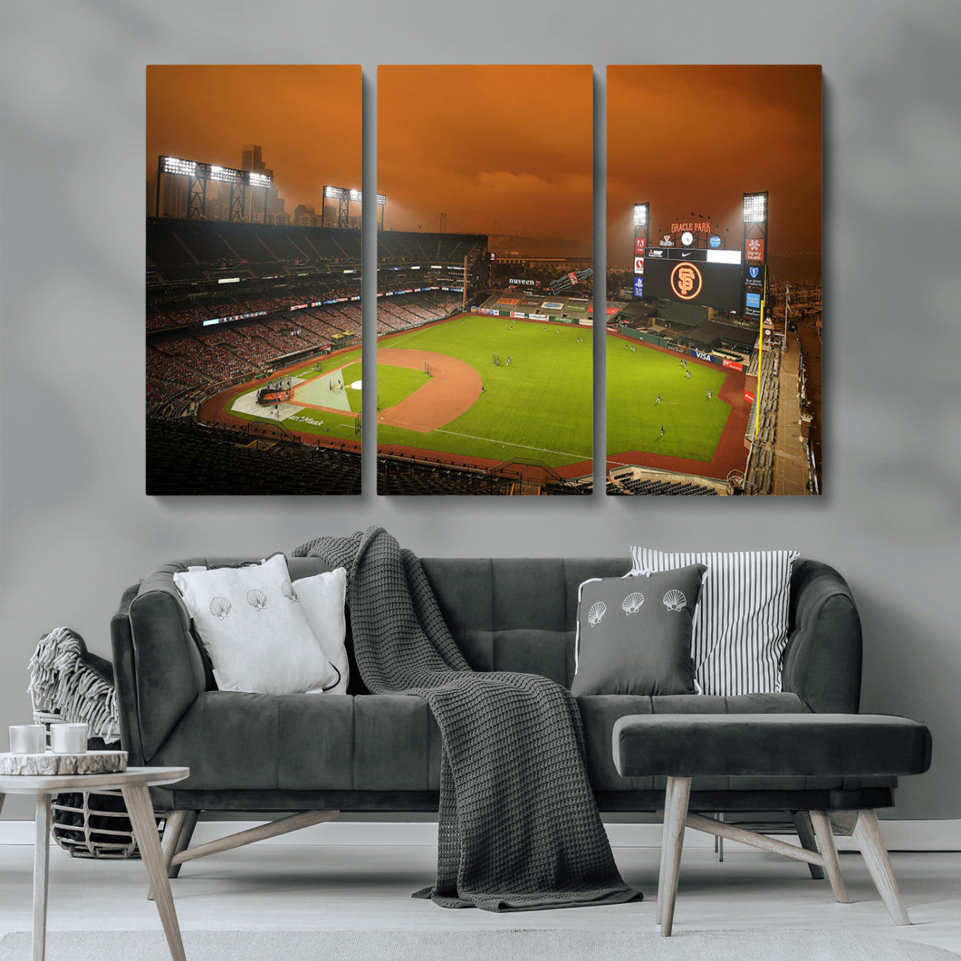 MGV-CV-48X32-3P - San Francisco Giants Baseball Team Print - Oracle Park Stadium Wall Art Canvas Print