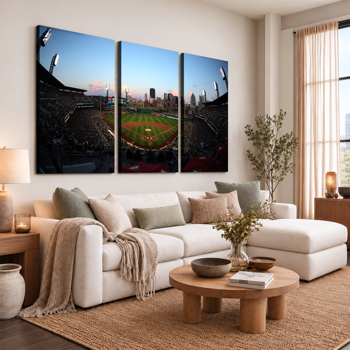 67670-MGV-CV-36X24 - PNC Park Evening Game Triple Canvas Wall Art | Pittsburgh Pirates MLB Stadium