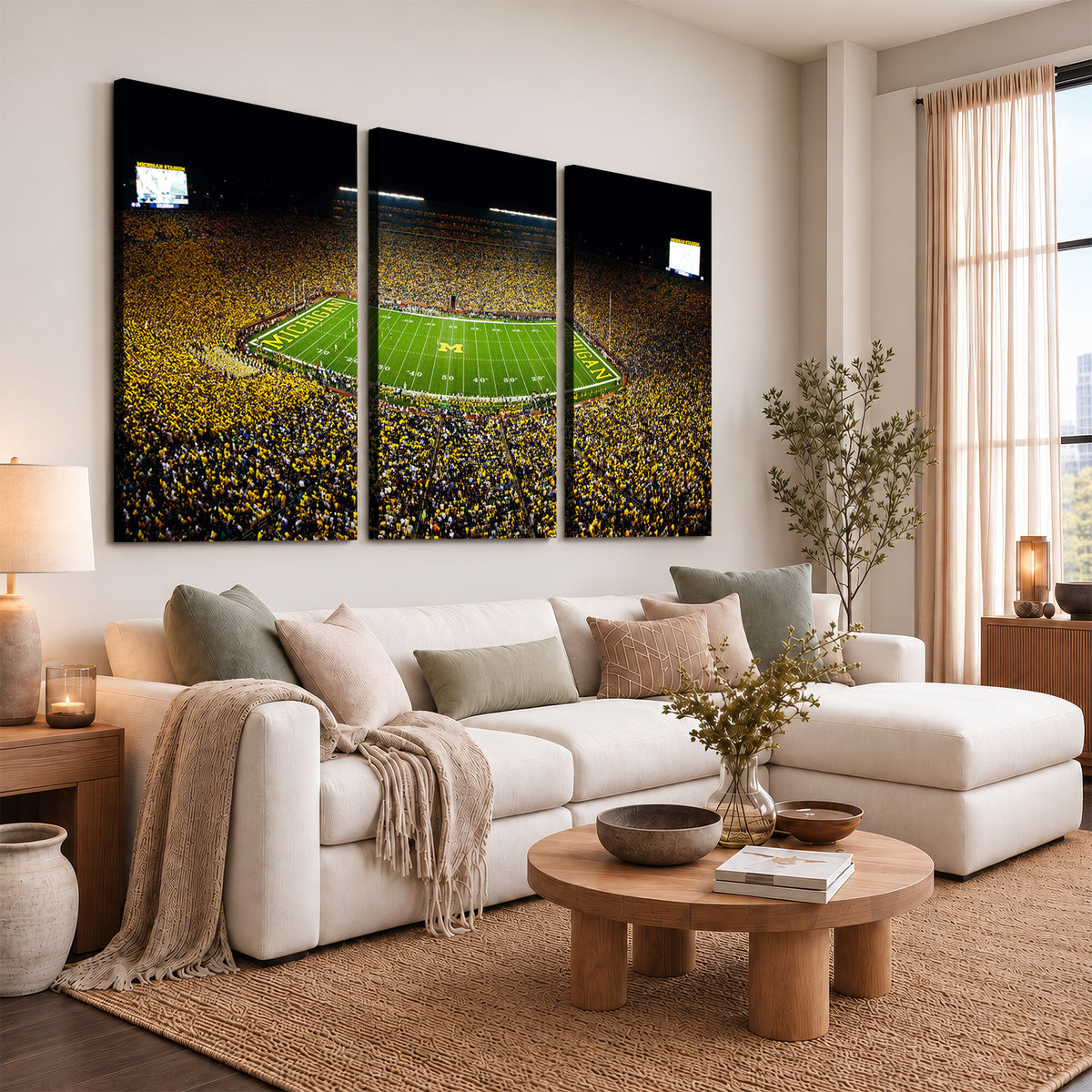 26166-MGV-CV-36X24 - Stadium in Michigan Wall Art Canvas Print, Framed American Football Stadium Art