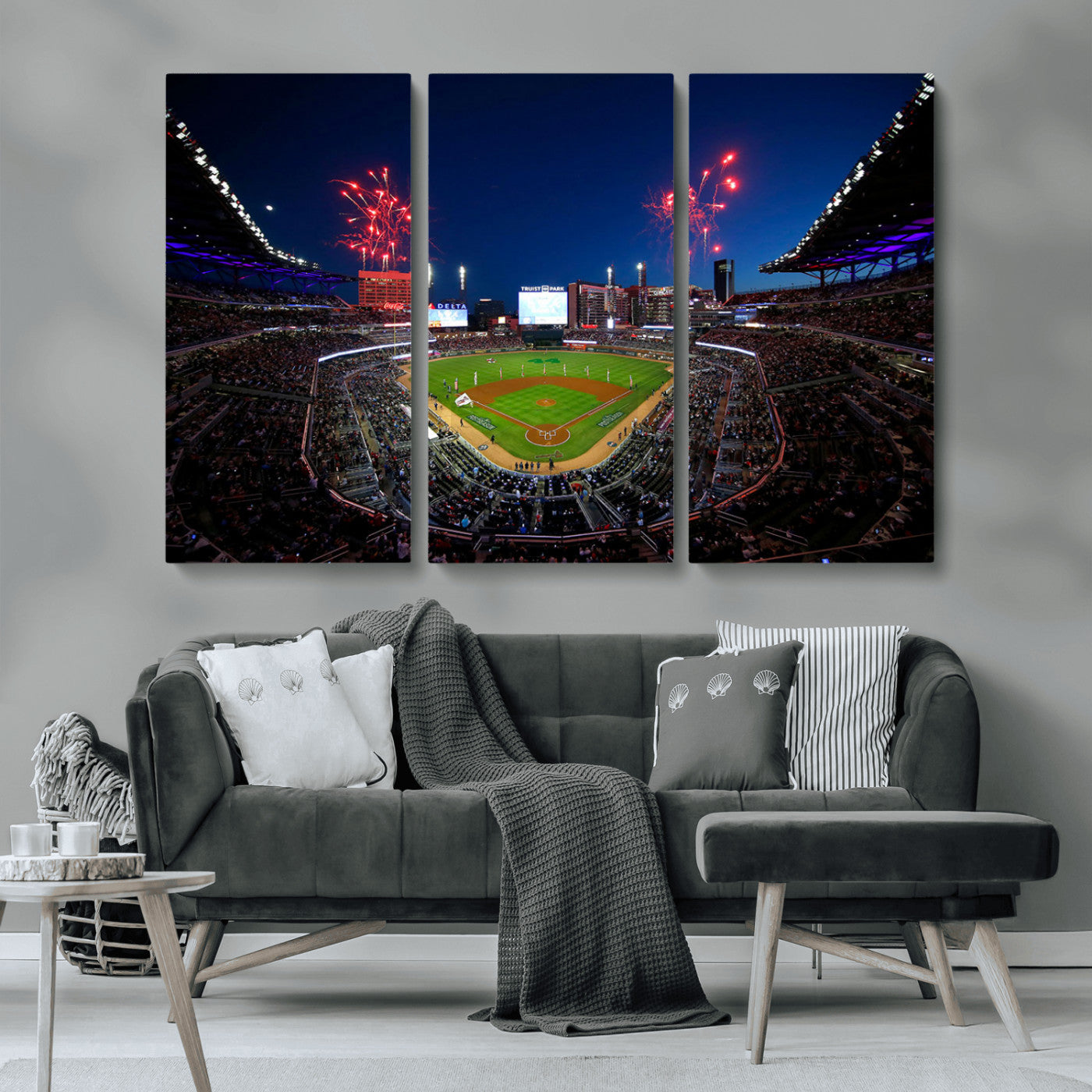 MGV-CV-48X32-3P - Truist Park Atlanta Braves Baseball Stadium Wall Art Print | Large 3-Panel Canvas Print for Sports