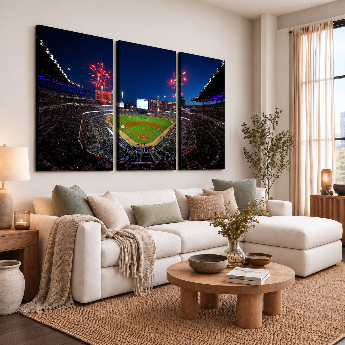 50582-MGV-CV-36X24 - Truist Park Atlanta Braves Baseball Stadium Wall Art Print | Large 3-Panel Canvas Print for Sports
