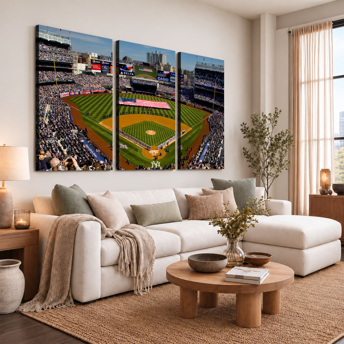 20879-MGV-CV-36X24 - Yankee Stadium New York Wall Art Print | 3-Panel Canvas Print of Yankees Baseball Stadium
