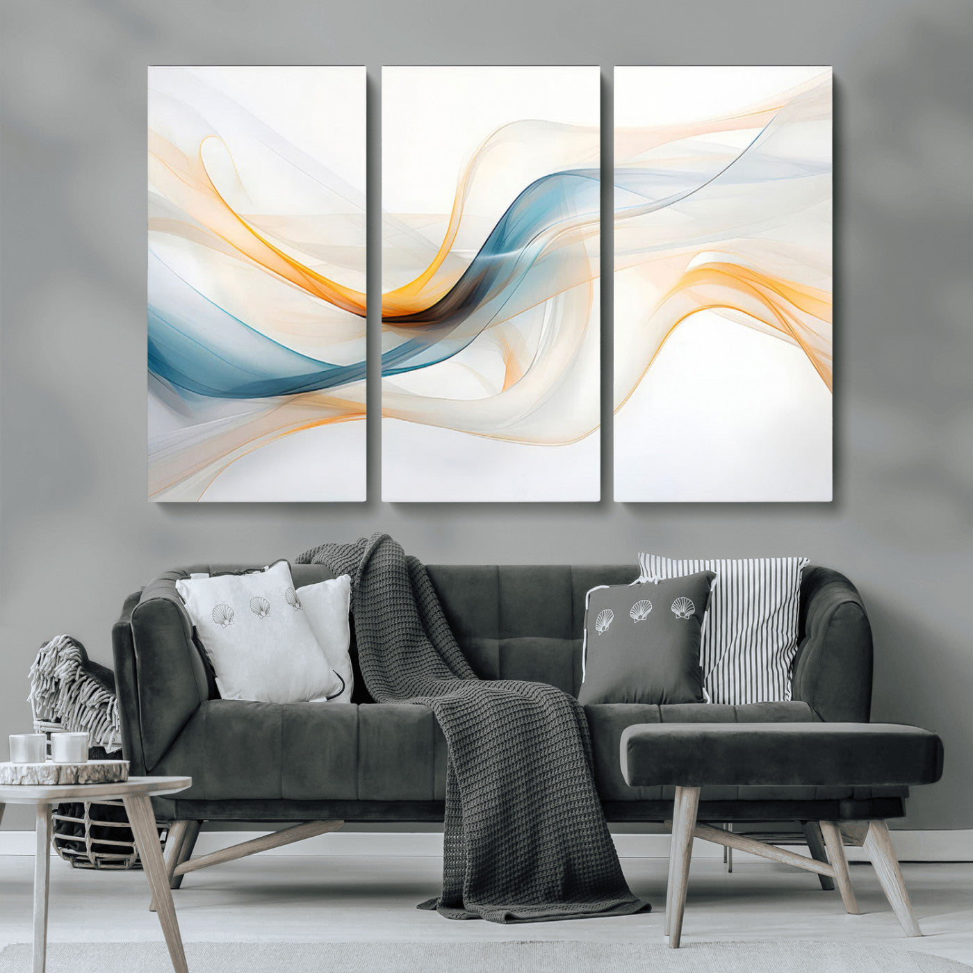 MGV-CV-48X32-3P - Decorative Turquoise Abstract Wave Wall Art Canvas Print