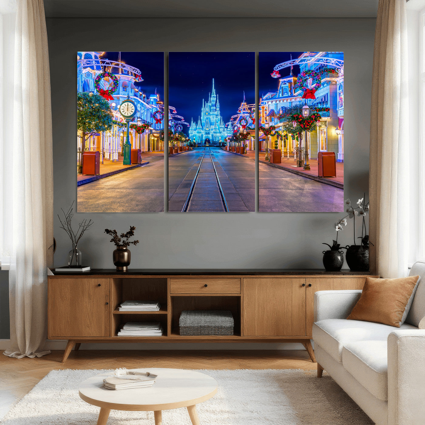 12470-MGV-CV-36X24 - Disney Castle Wall Art – Large Magic Kingdom Canvas Artwork, Fairytale Design, Kids Room Christmas Decor for Home, Office