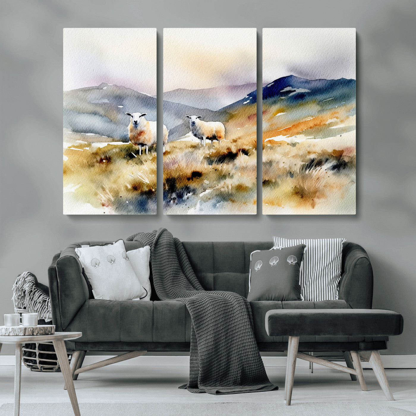 -Watercolor Sheep for Farmhouse Decor Wall Art Canvas Print, Mountain Wall Art Print