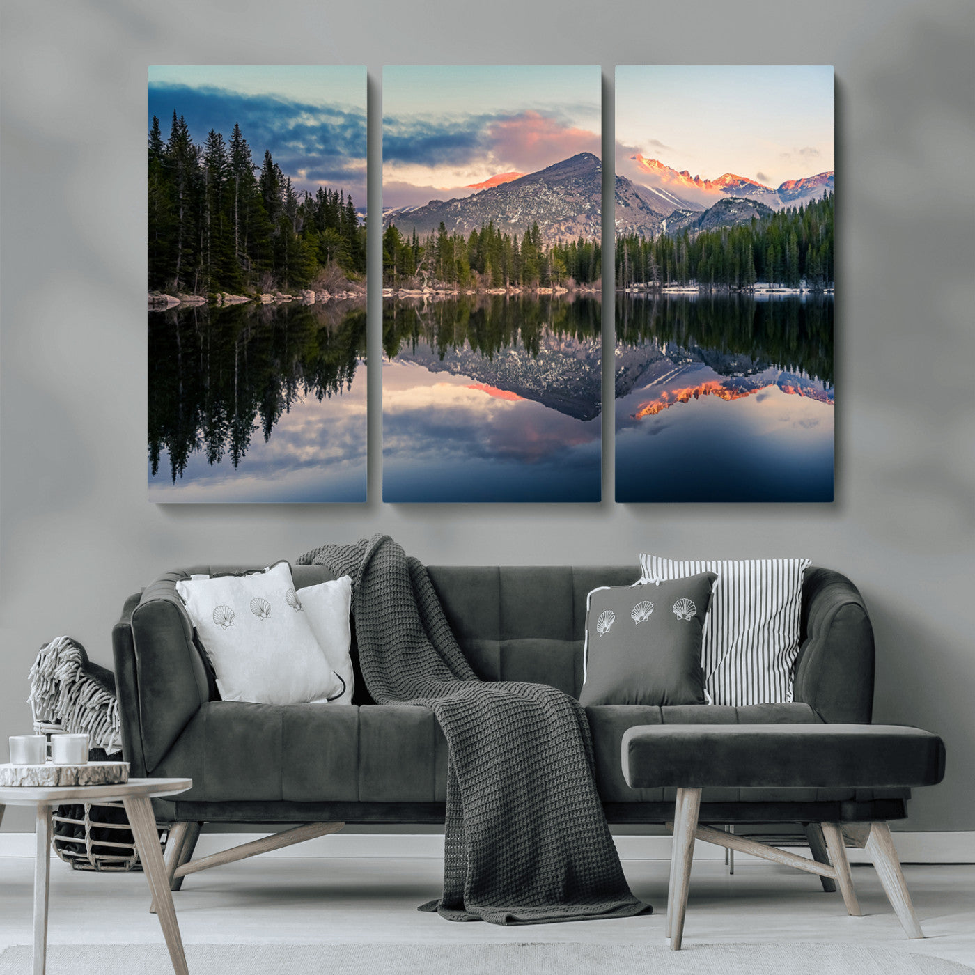 -Bear Lake Reflection at Rocky Mountain National Park Wall Art Canvas Print, Scenic Mountain