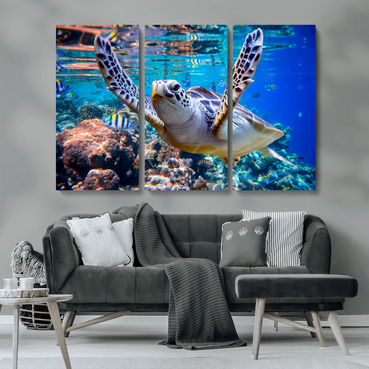 MGV-CV-48X32-3P - Underwater Sea Turtle Wall Art Canvas Print – Vibrant Ocean Coral Reef Décor, Ready to Hang