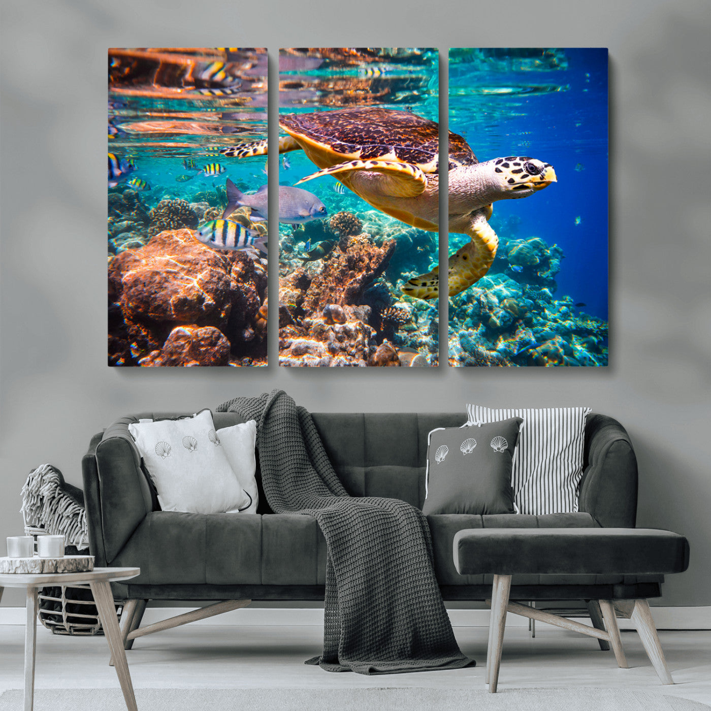 MGV-CV-48X32-3P - Sea Turtle Wall Art Canvas Print – Vibrant Ocean Coral Reef Décor, Ready to Hang
