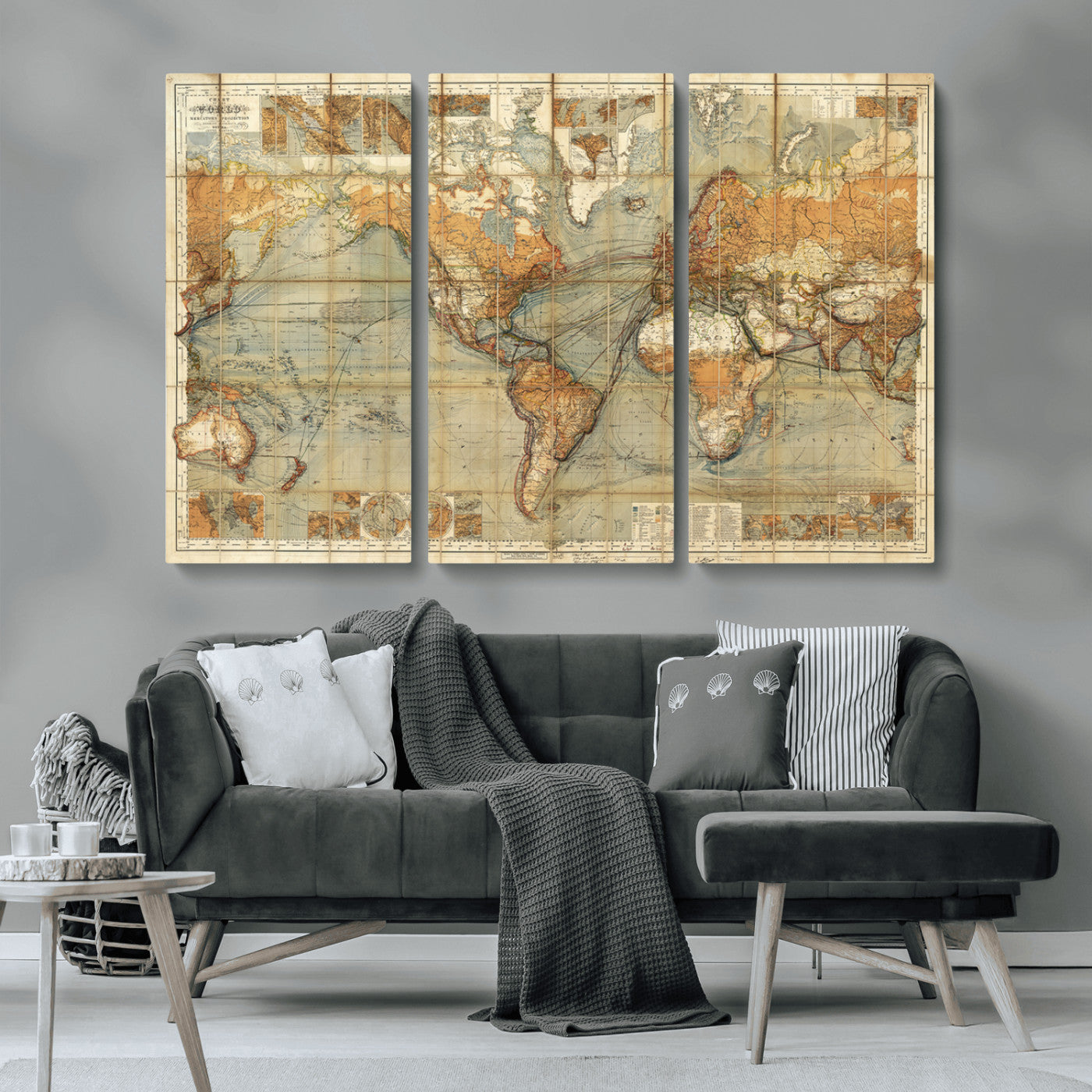 MGV-CV-48X32-3P - Push Pin World Map Canvas Print – Framed Wall Art for Couples to Track Their Travels – Anniversary