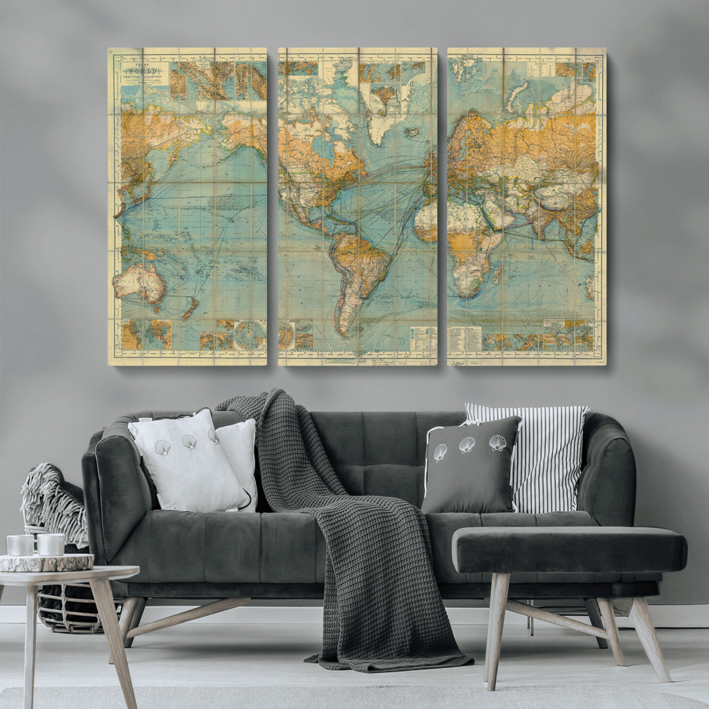 MGV-CV-48X32-3P - Push Pin World Map Canvas Print – Framed Wall Art for Couples to Track Their Travels – Anniversary