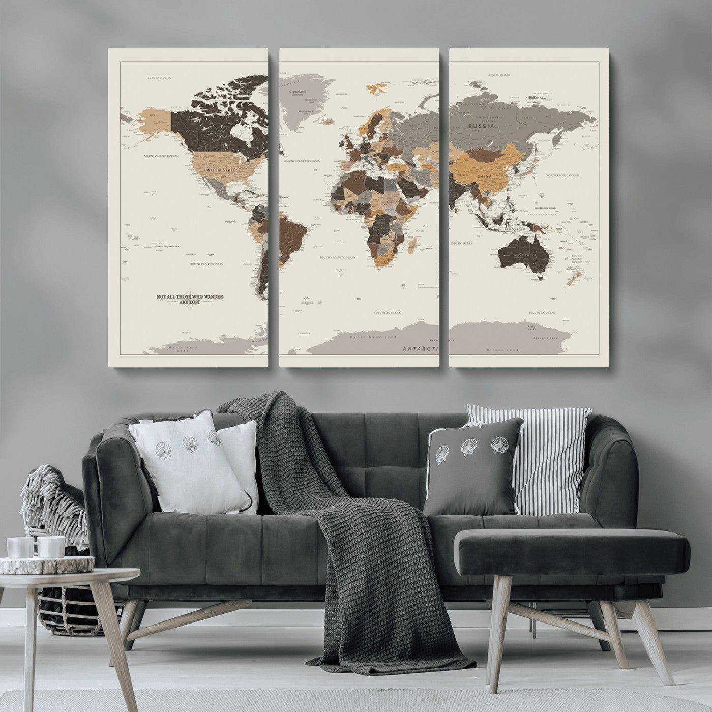 MGV-CV-48X32-3P - Push Pin World Map Canvas Print – Framed Wall Art for Couples to Track Their Travels – Anniversary