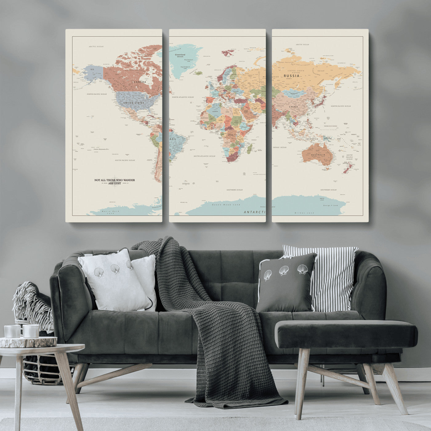 MGV-CV-48X32-3P - Push Pin World Map Canvas Print – Framed Wall Art for Couples to Track Their Travels – Anniversary