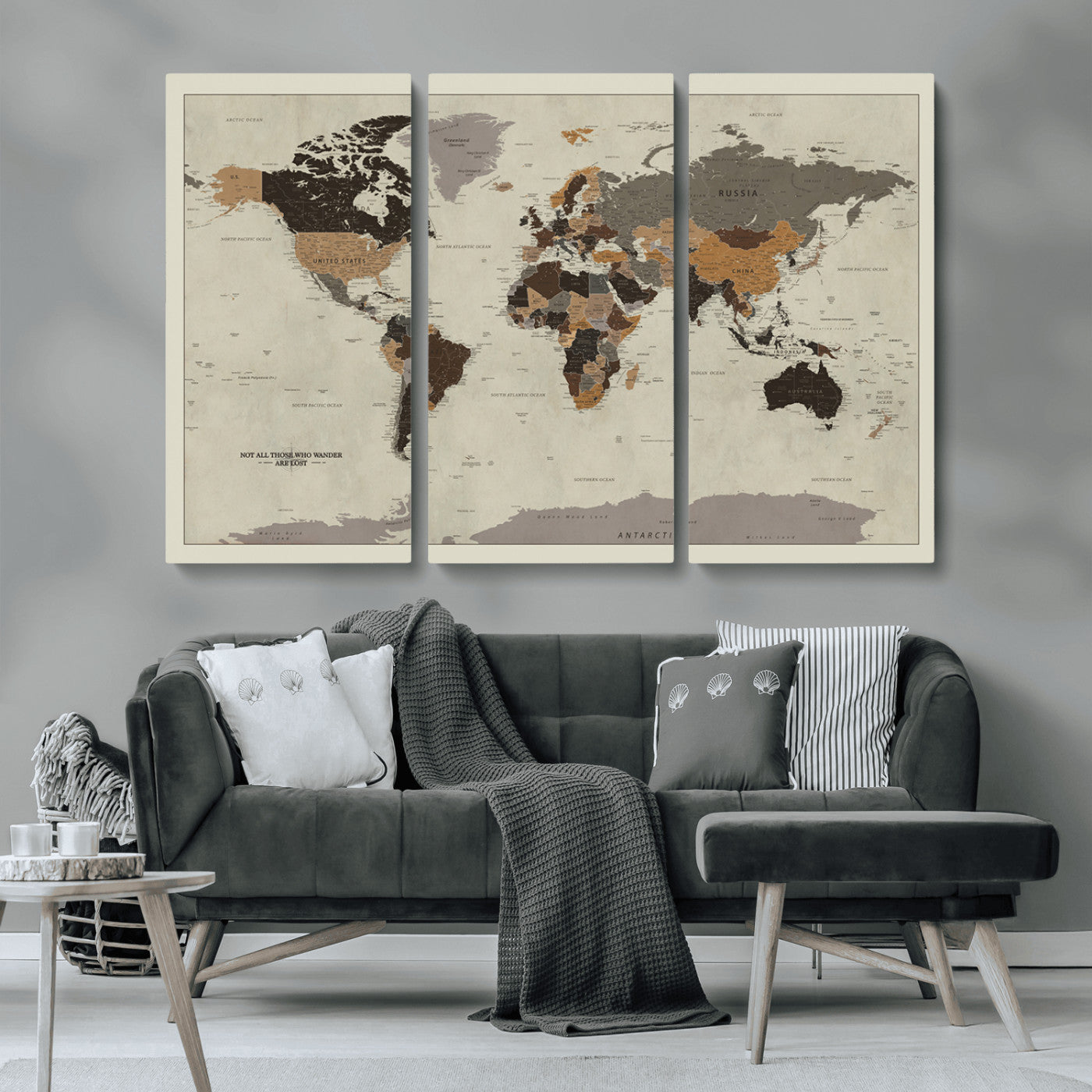 MGV-CV-48X32-3P - Push Pin World Map Canvas Print – Framed Wall Art for Couples to Track Their Travels – Anniversary