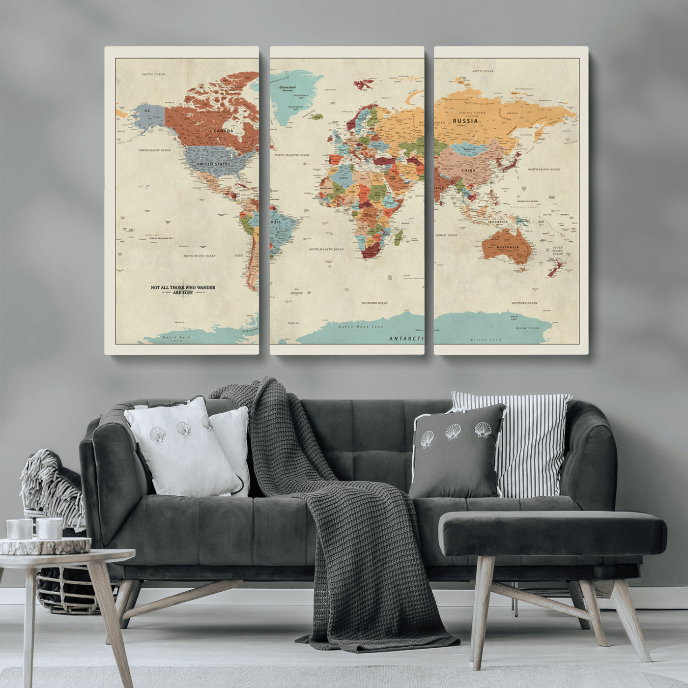 MGV-CV-48X32-3P - Push Pin World Map Canvas Print – Framed Wall Art for Couples to Track Their Travels – Anniversary