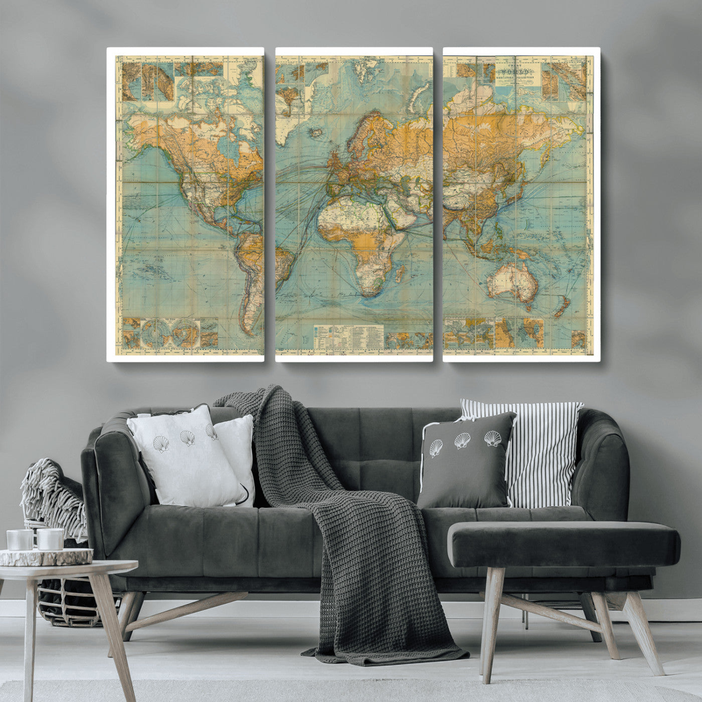 MGV-CV-48X32-3P - Push Pin World Map Canvas Print – Framed Wall Art for Couples to Track Their Travels – Anniversary