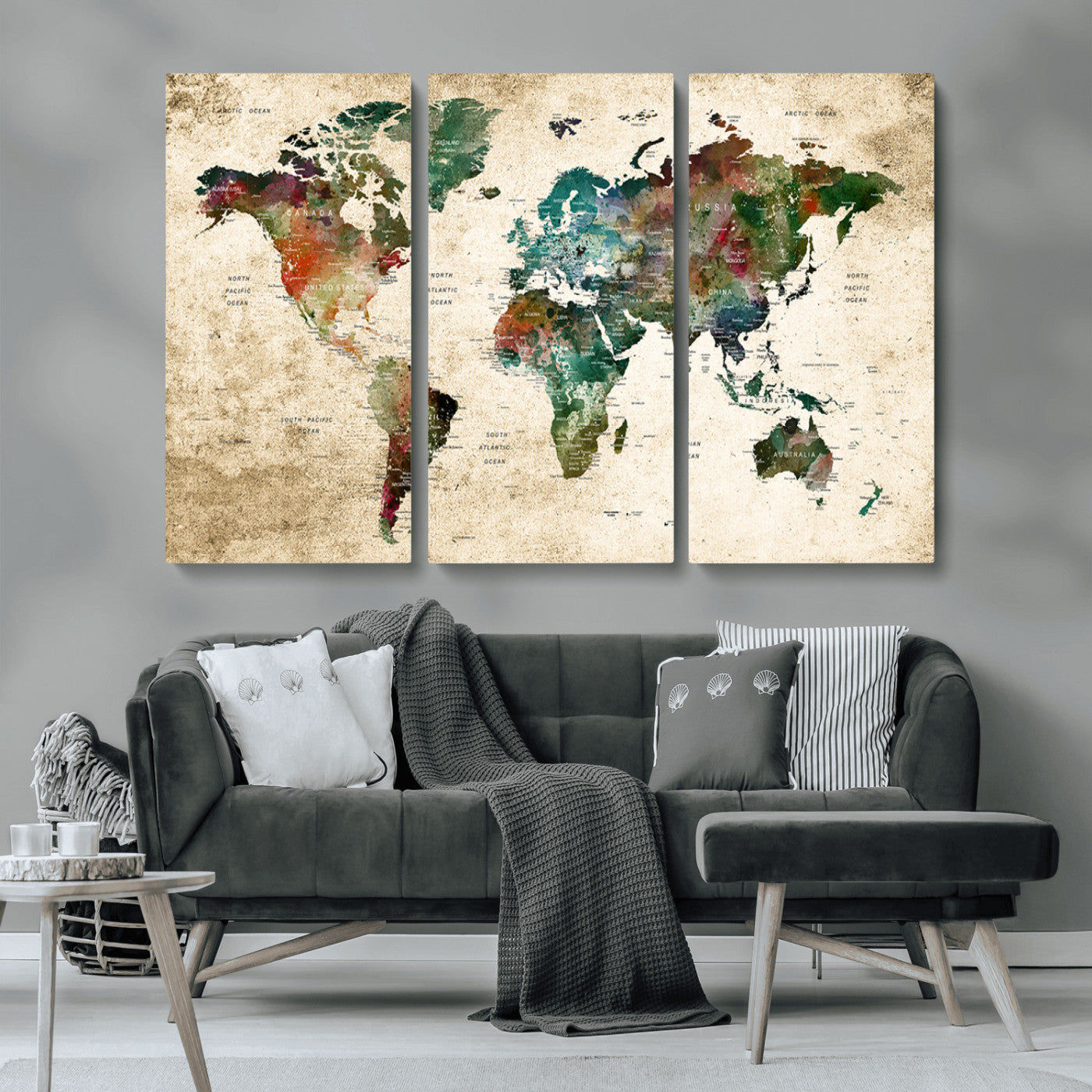 45128-MGV-CV-36X24-Push Pin World Map Canvas Print – Framed Wall Art for Couples to Track Their Travels – Anniversary Gift or Home Adventure Decor