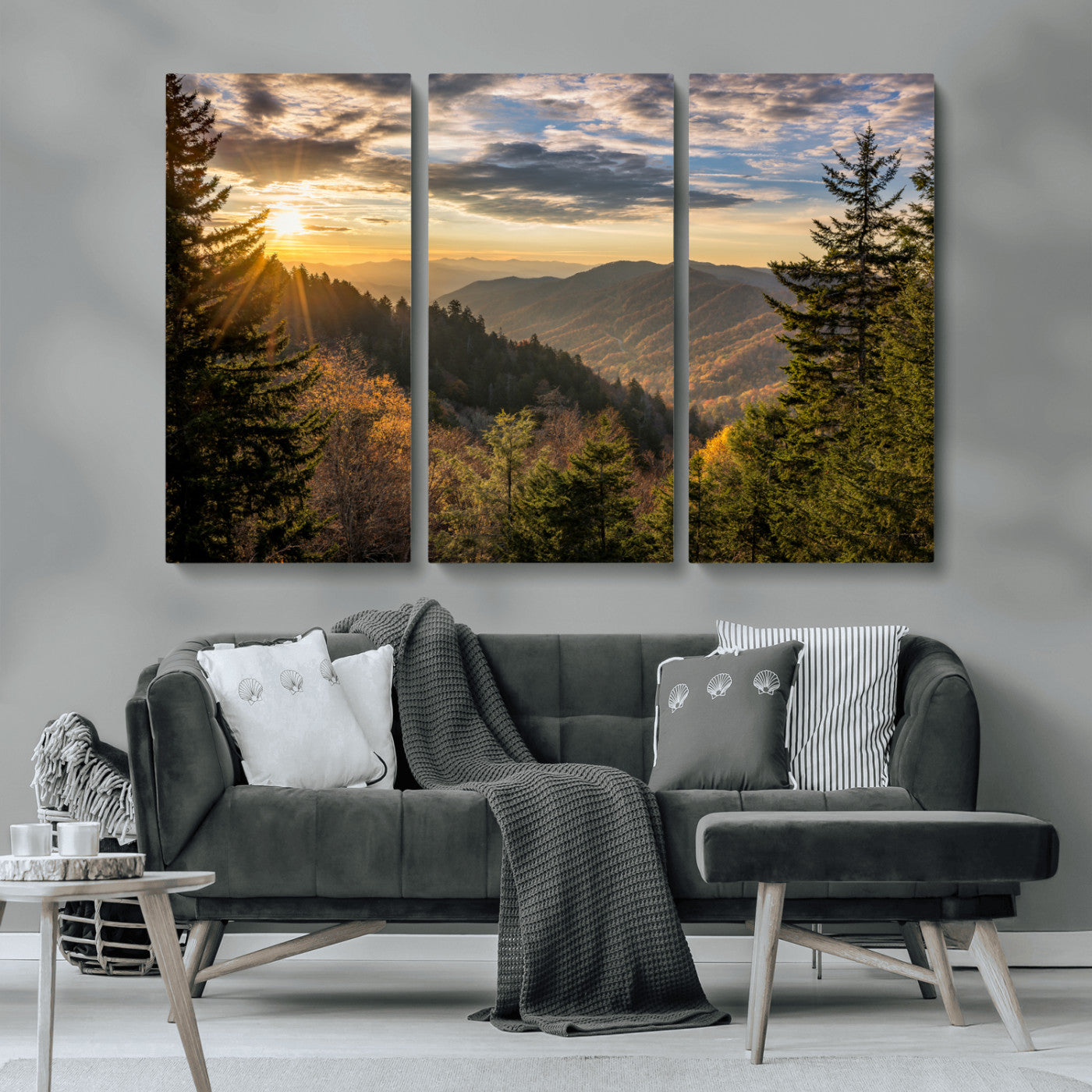 MGV-CV-48X32-3P - Sunrise Over the Smoky Mountains Canvas Wall Art – Breathtaking Scenic Landscape Photography in a
