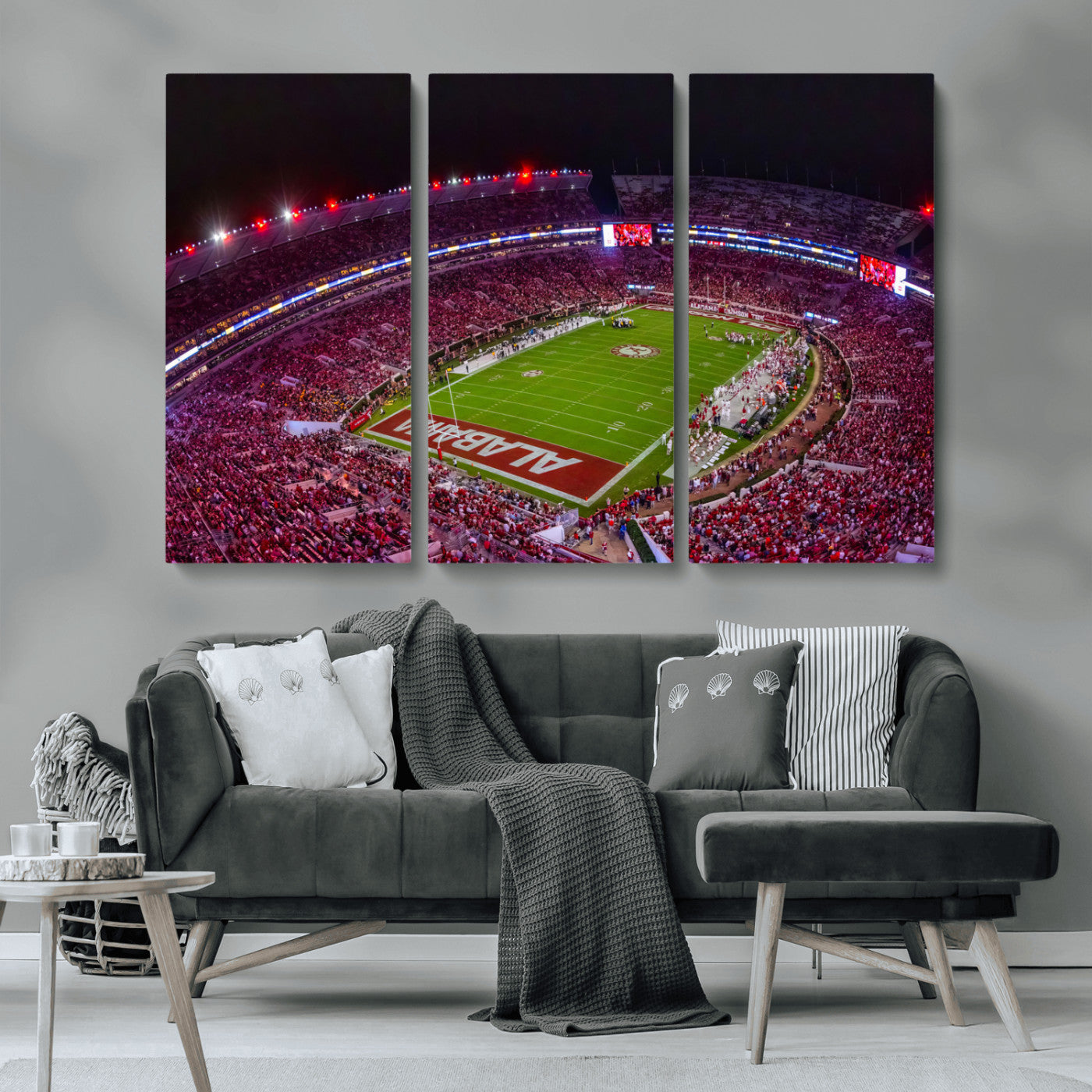 MGV-CV-48X32-3P - Bryant-Denny Stadium Night Game Triple Canvas Wall Art - Alabama Crimson Tide Football Match