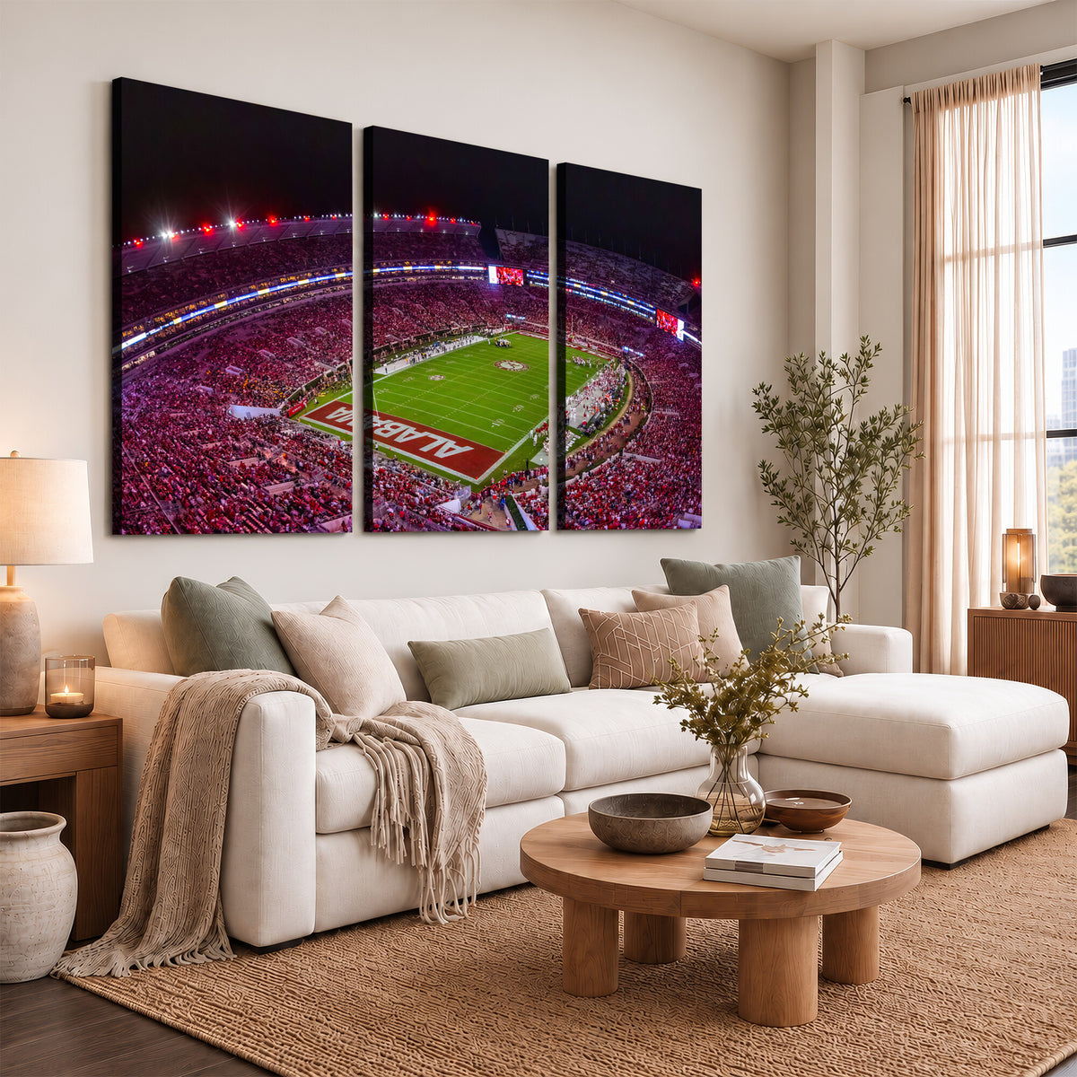 11343-MGV-CV-36X24 - Bryant-Denny Stadium Night Game Triple Canvas Wall Art | Alabama Crimson Tide Football