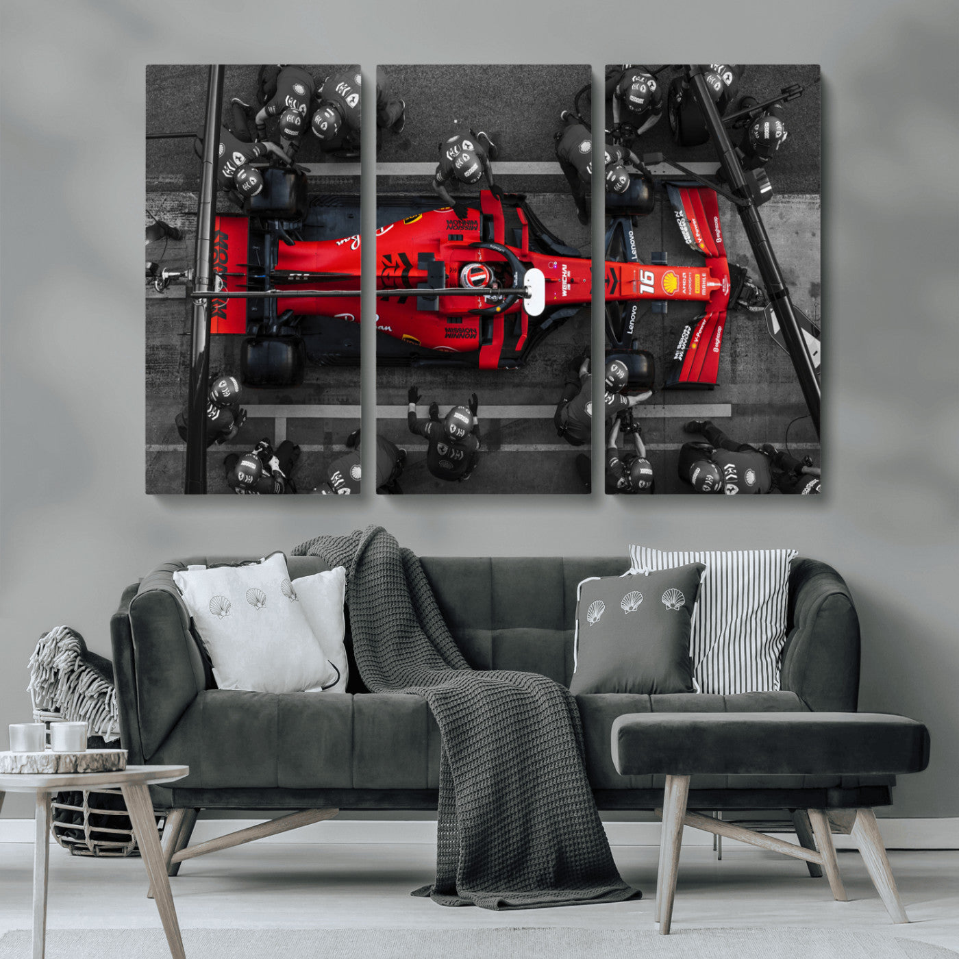 MGV-CV-48X32-3P - Ferrari Pit Stop Canvas Wall Art – Precision and Speed Captured in Bold Motorsport Imagery – Ready