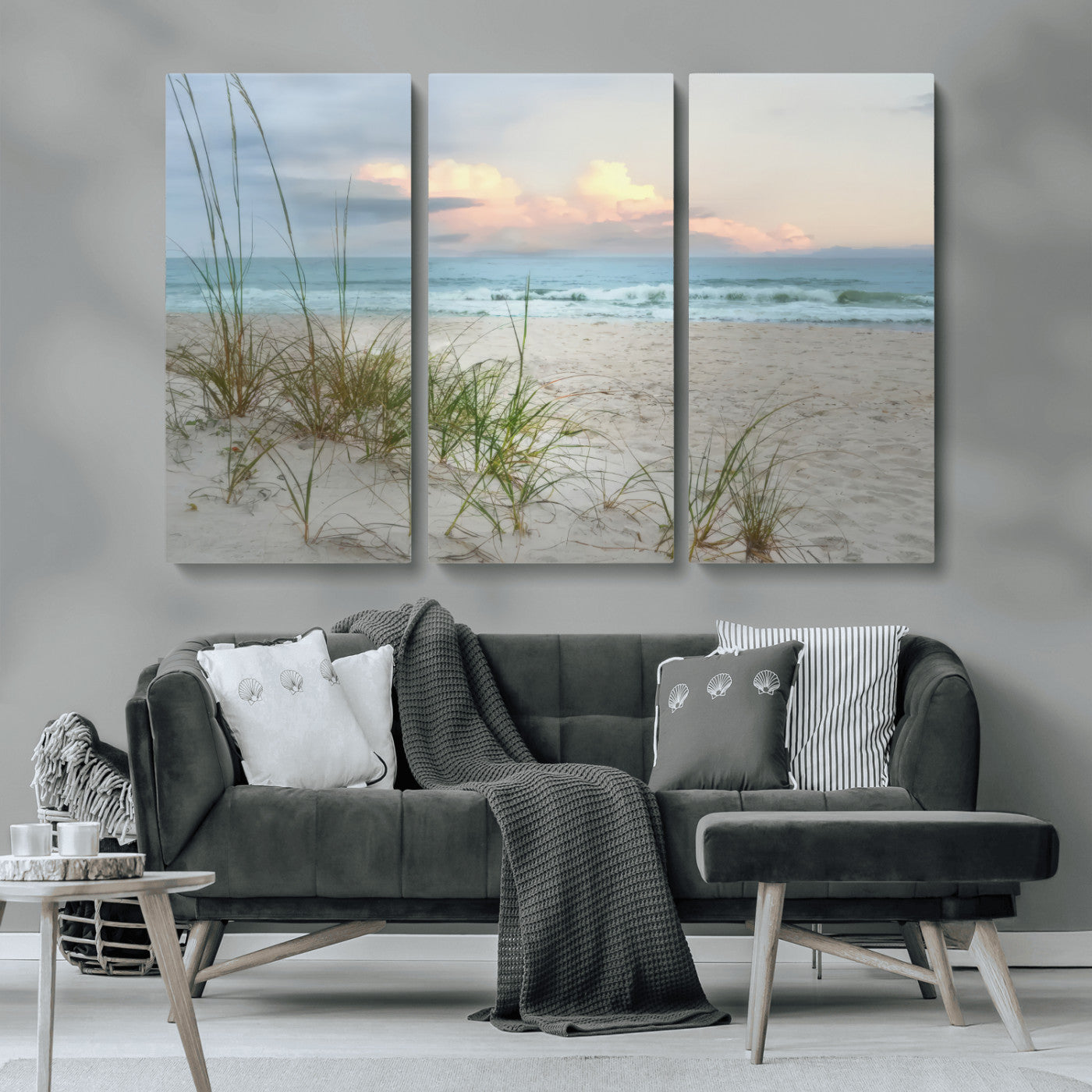 MGV-CV-48X32-3P - Flight Over Coastal Beach Landscape, Flight Over Coastal Beach Print Canvas Wall Art