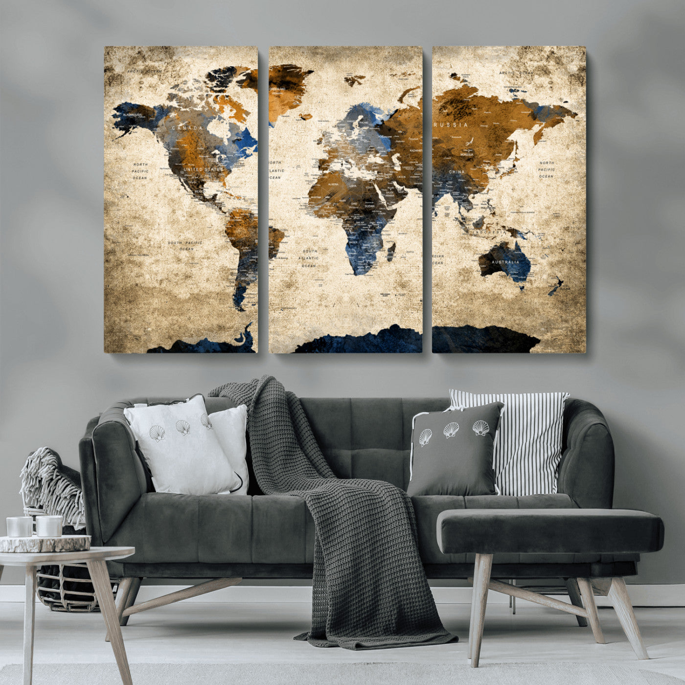MGV-CV-48X32-3P - World Map Canvas Print – Framed Wall Art Anniversary Gift or Home Adventure Decor