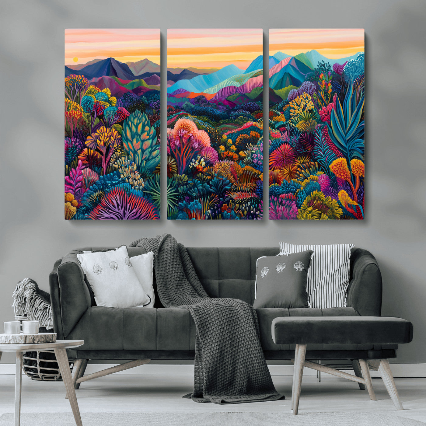 MGV-CV-48X32-3P - Colorful Abstract Landscape Wall Art Print Canvas - Vibrant Modern Decor for Living Room, Office, or