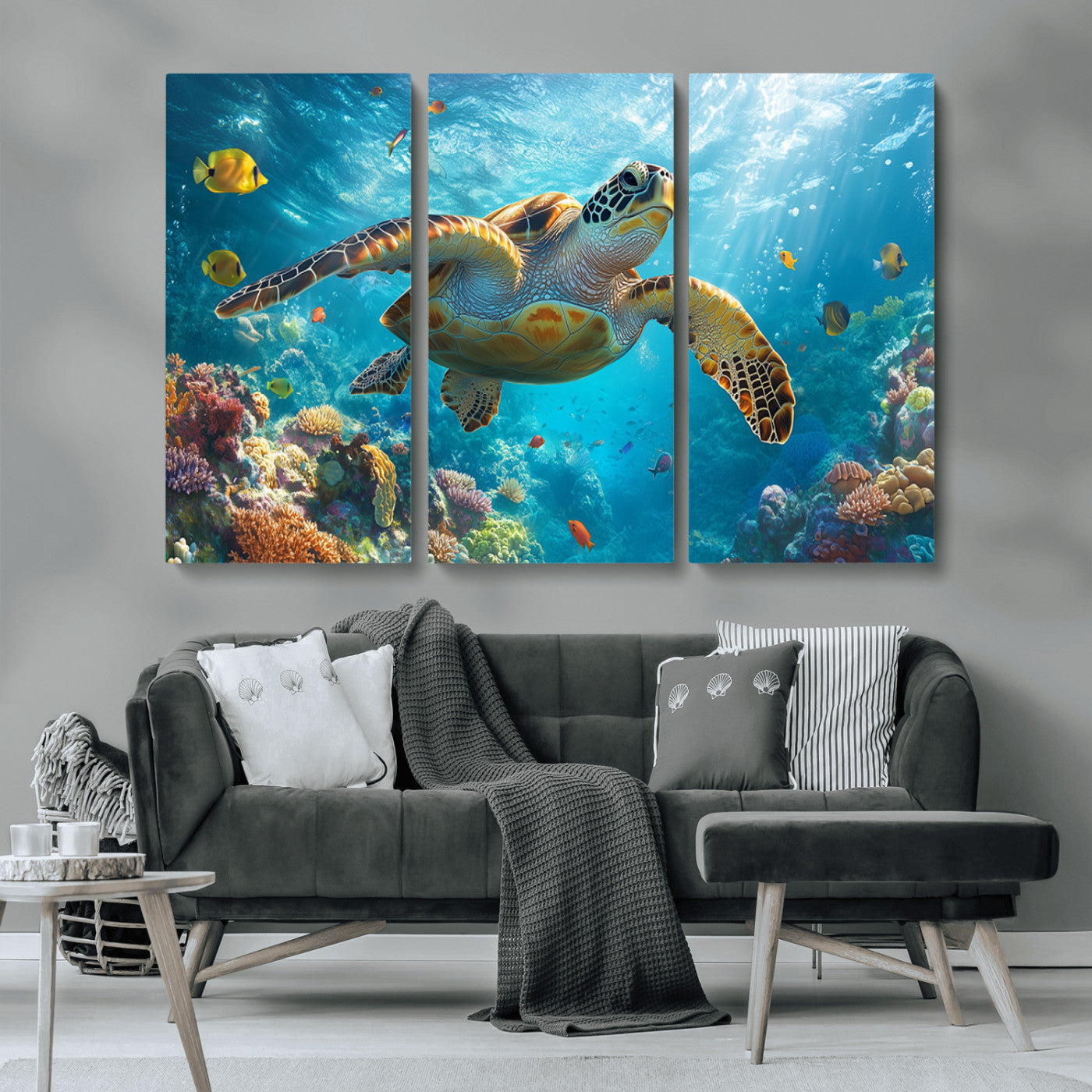 MGV-CV-48X32-3P - Sea Turtle Underwater Canvas Wall Art Print - Vibrant Ocean Wildlife Decor, Marine Wall Art