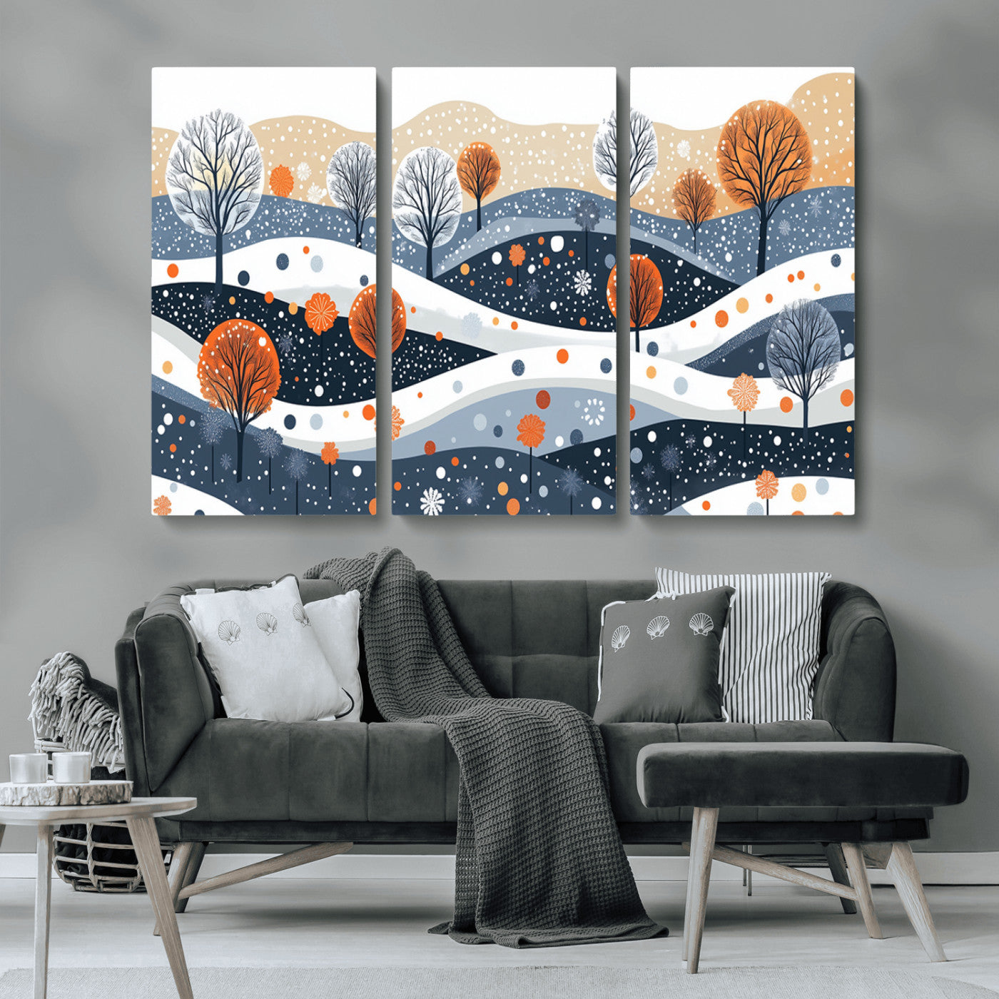 MGV-CV-48X32-3P - Abstract Winter Landscape Canvas Wall Art Print -  Large Colorful Nature Wall Decor