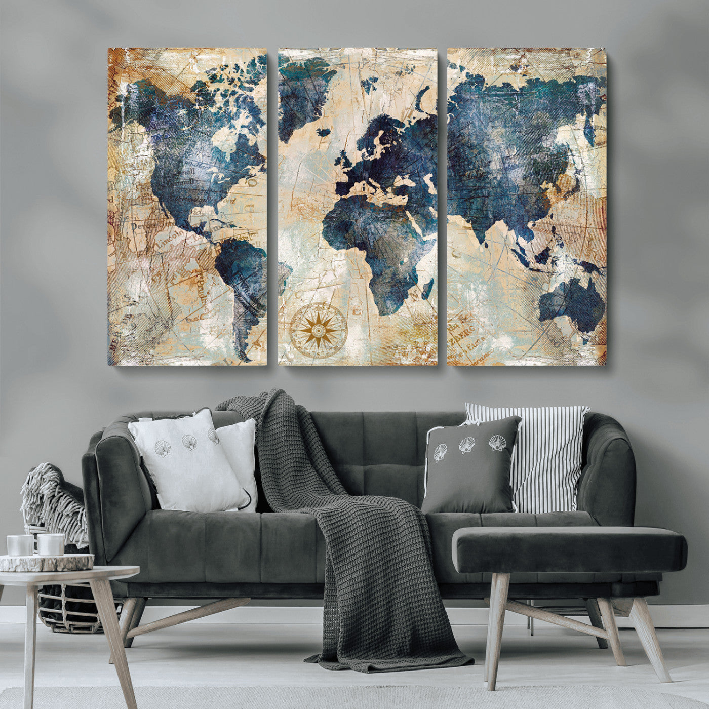 MGV-CV-48X32-3P - Push Pin World Map Canvas Print – Framed Wall Art for Couples to Track Their Travels – Anniversary