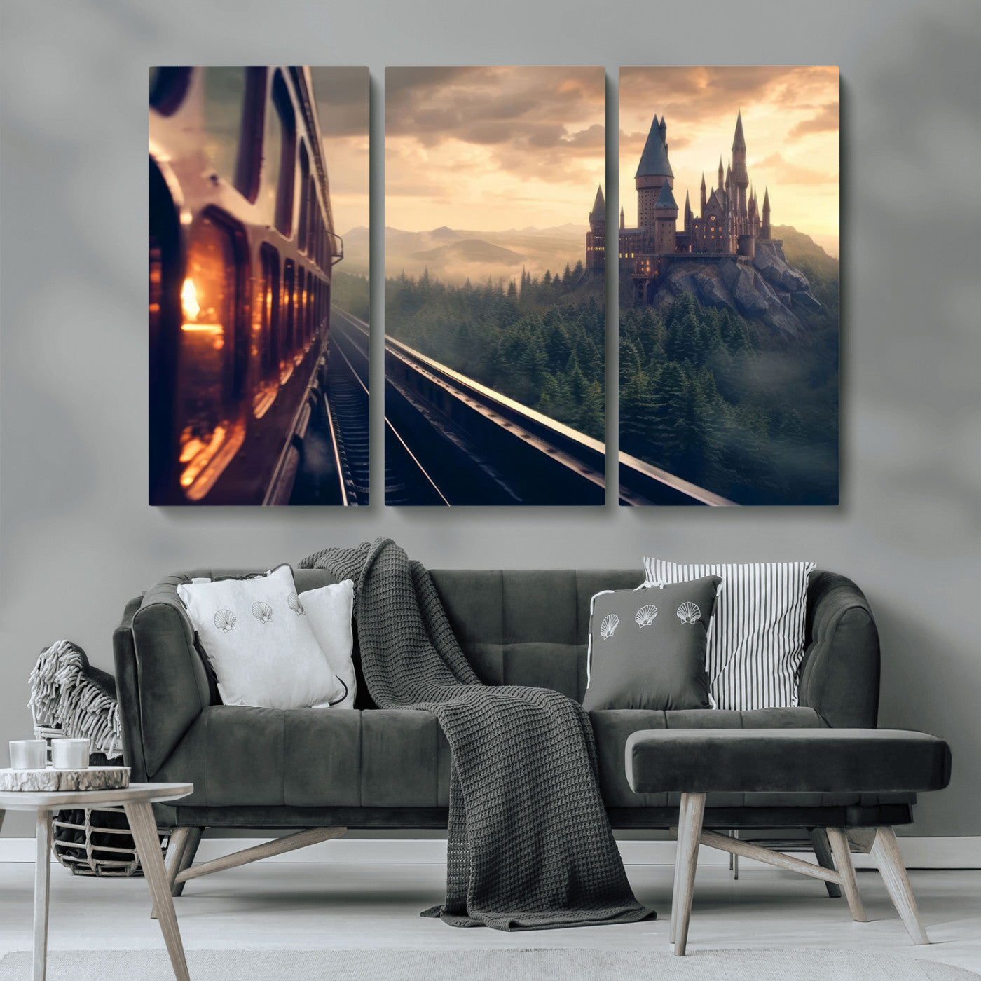MGV-CV-48X32-3P - Harry Castle Wall Art Canvas Print, Wizard School Wall Art Print, Movie Wall Art Print