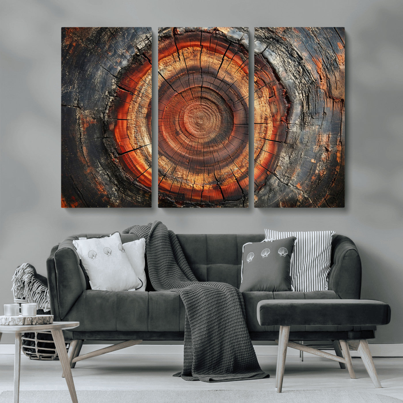 MGV-CV-48X32-3P - Wood Grain Canvas Wall Art - Framed Abstract Tree Ring Framed Wall Art, Wood Grain Canvas Wall