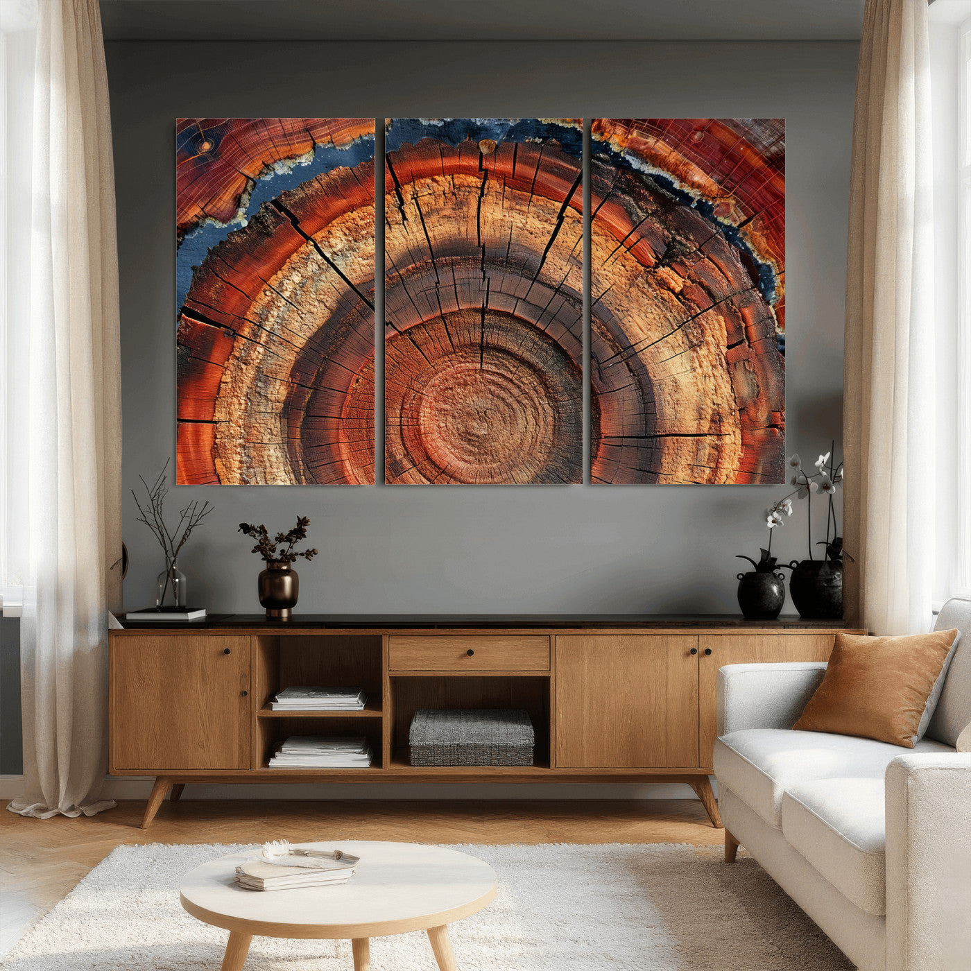 28555-MGV-CV-36X24 - Abstract Tree Ring Art Wall Art Canvas Print for Modern Farmhouse Decor, Colorful Tree Ring Wall Decor, Minimalist Home Canvas Art