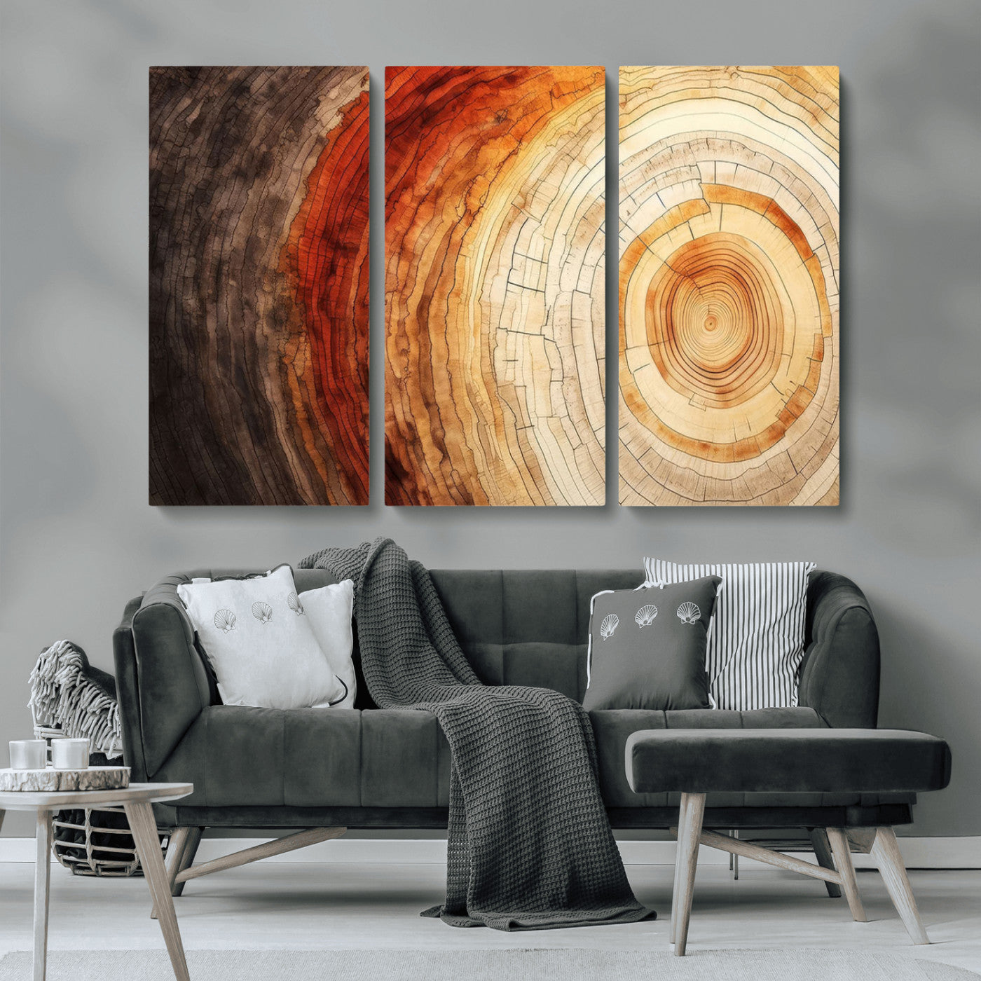 MGV-CV-48X32-3P - Tree Ring Print on Canvas Wall Art, Tree Stump Print, Wood Wall Art Living Room, Abstract Natural