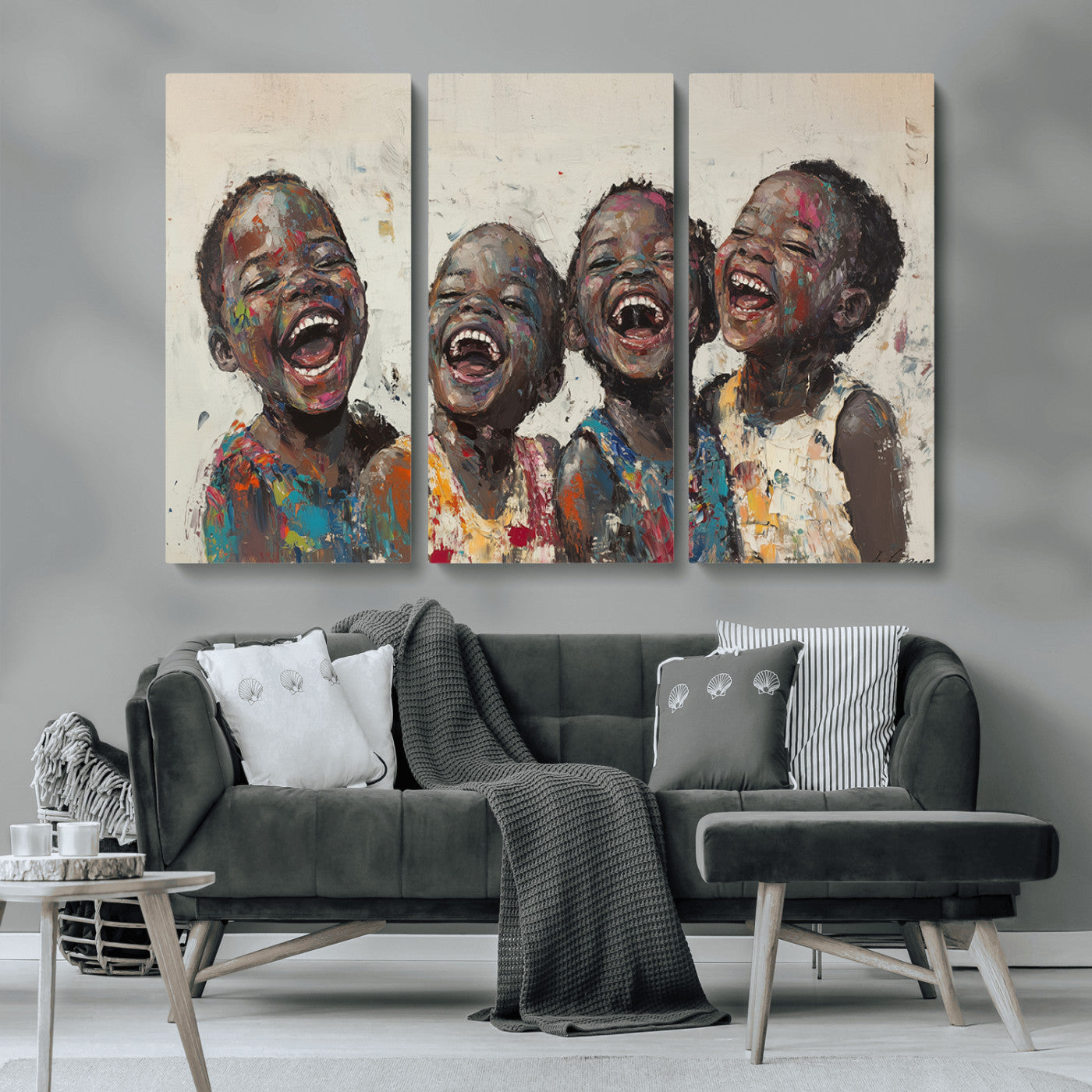 85256-MGV-CV-36X24-Shai Yossef Print - Joyful Childhood Canvas Wall Art - Expressive Impasto Painting of Laughing